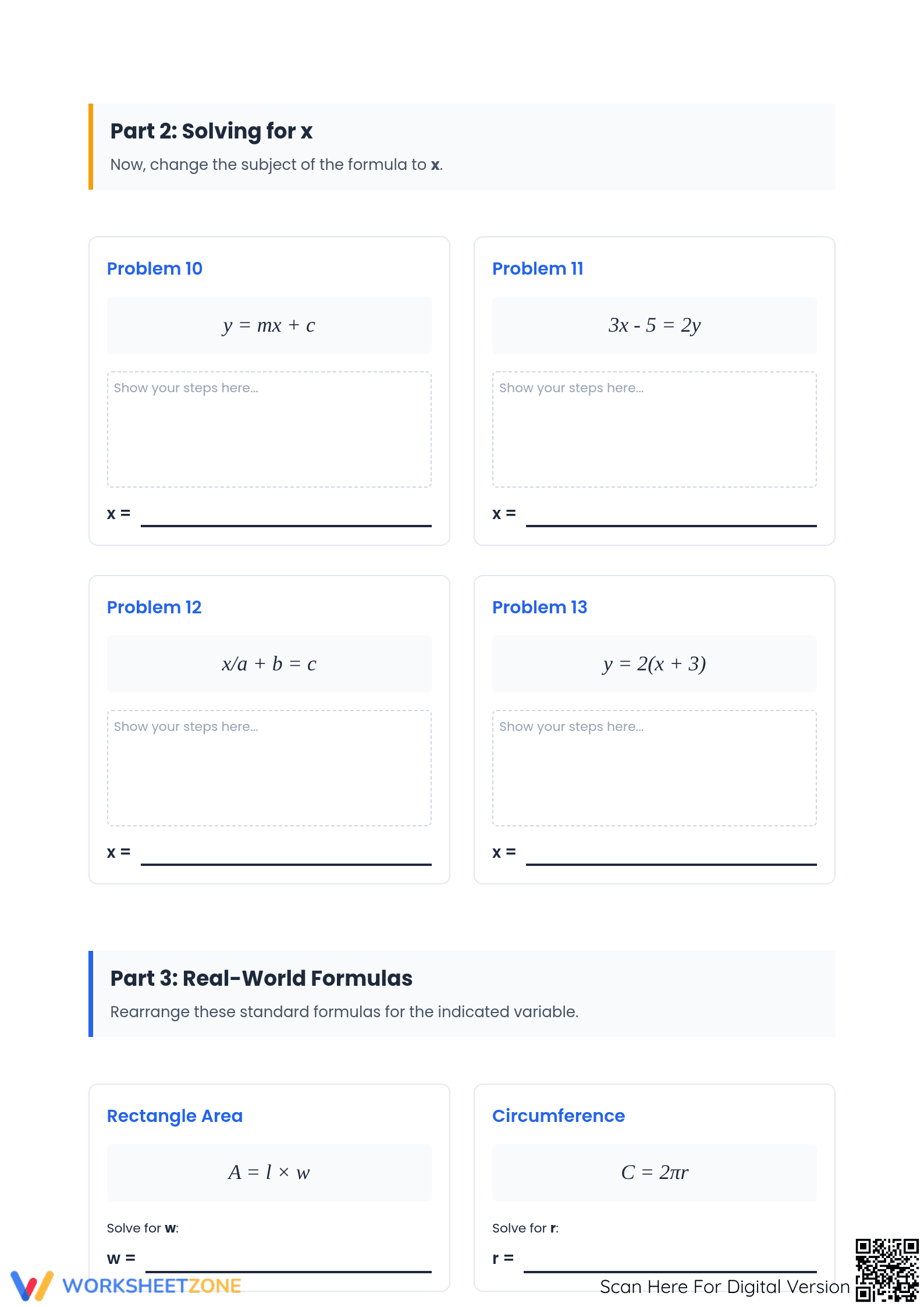 Rearranging Equations Worksheet | Essential Algebra Practice - Page 3