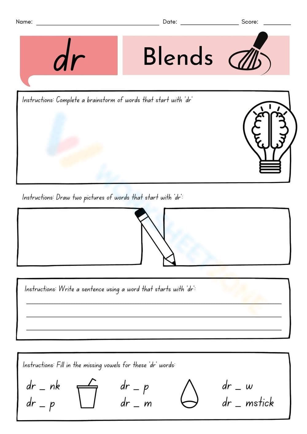 Grade 1 Consonant Blends — Printable No-Prep Worksheet - Page 2