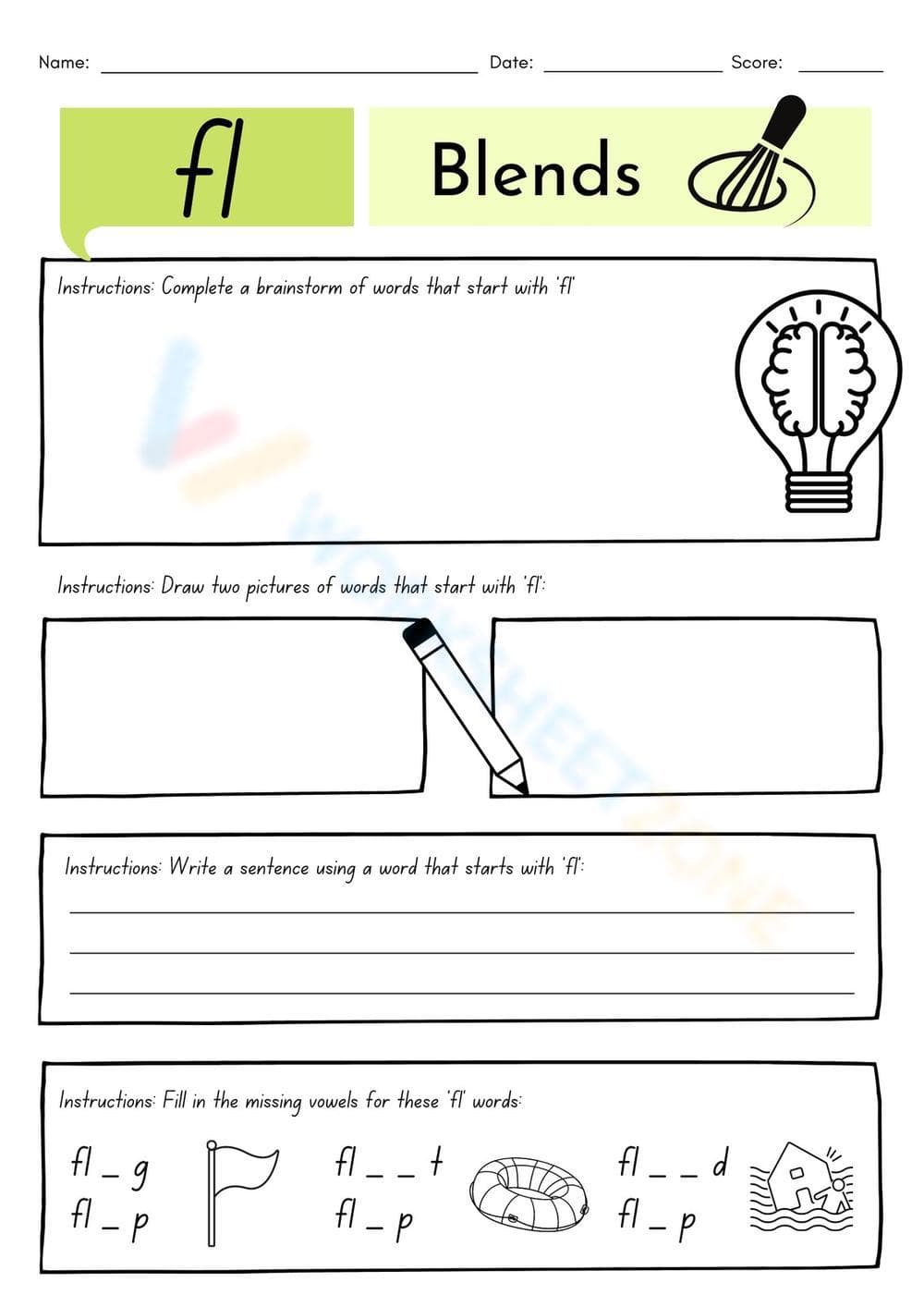 Grade 1 Consonant Blends — Printable No-Prep Worksheet - Page 15