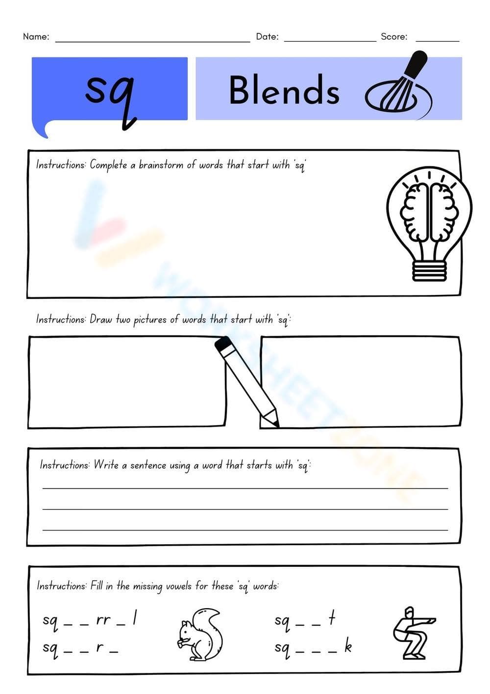 Grade 1 Consonant Blends — Printable No-Prep Worksheet - Page 16