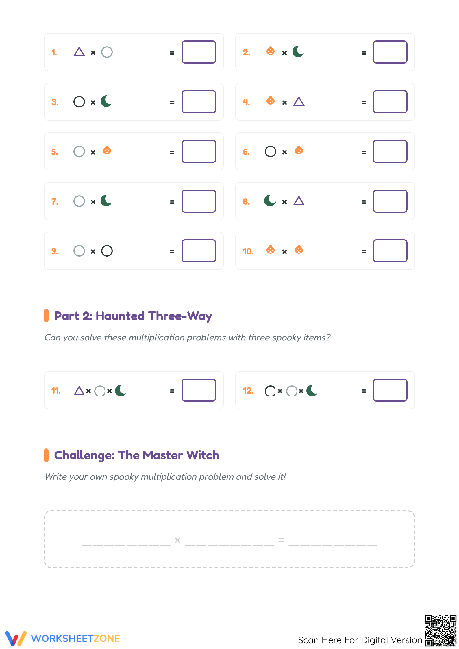 Printable Grade 3 Spooky Multiplication Math Worksheet - Page 2