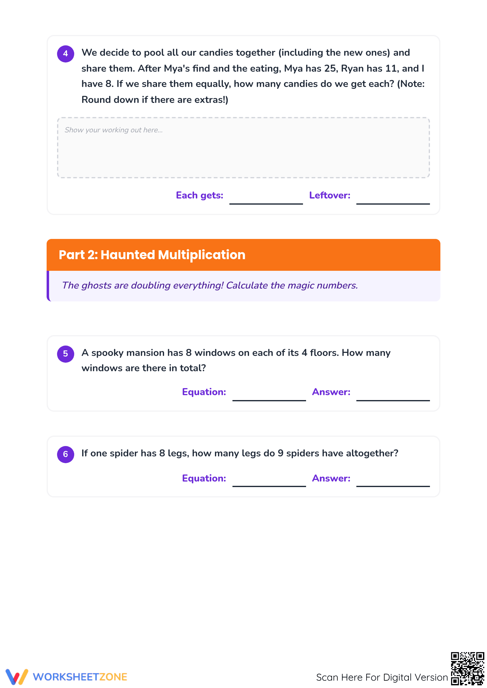 Essential Grade 3 Spooky Maths Word Problems Worksheet - Page 3