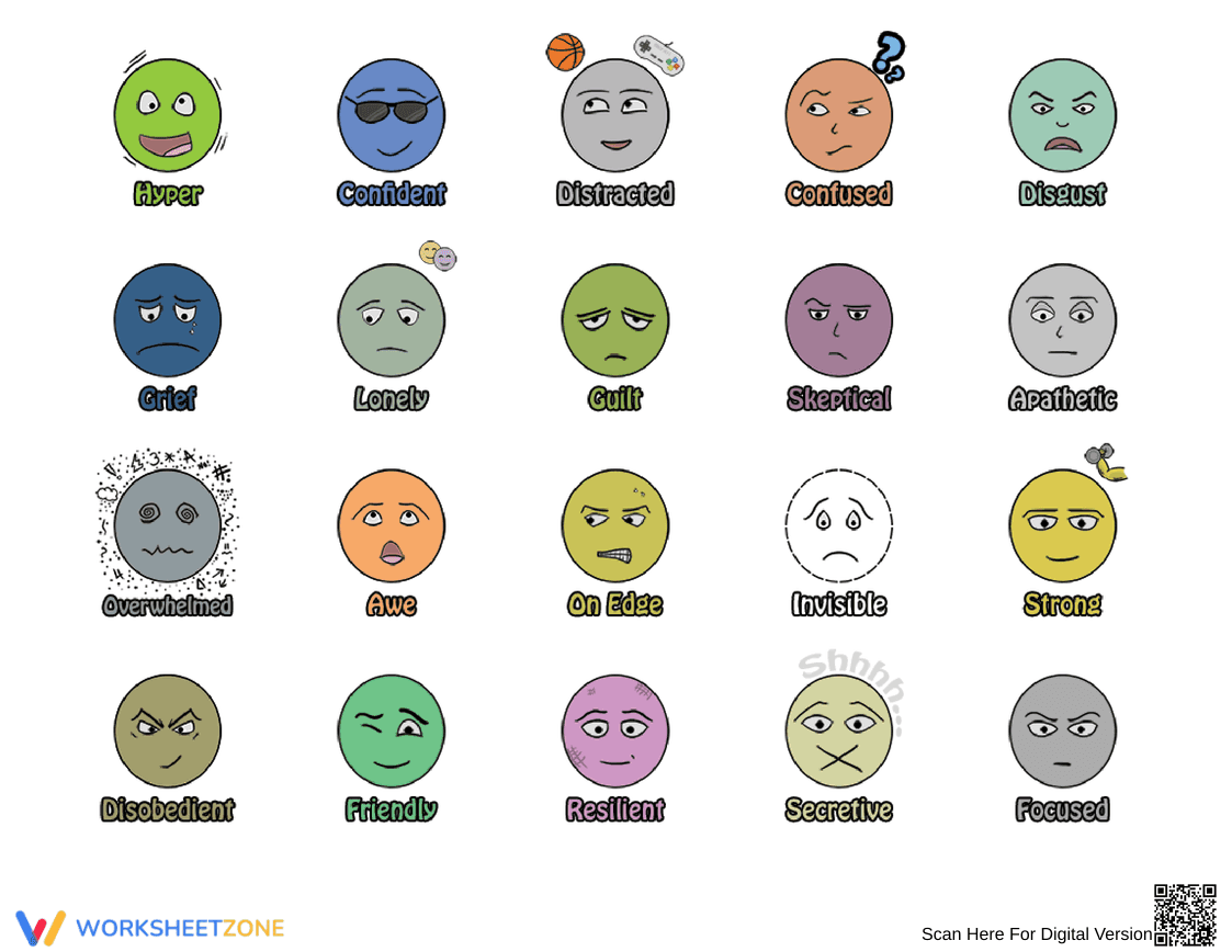Emotion Faces Worksheet for Identifying Feelings - Page 2
