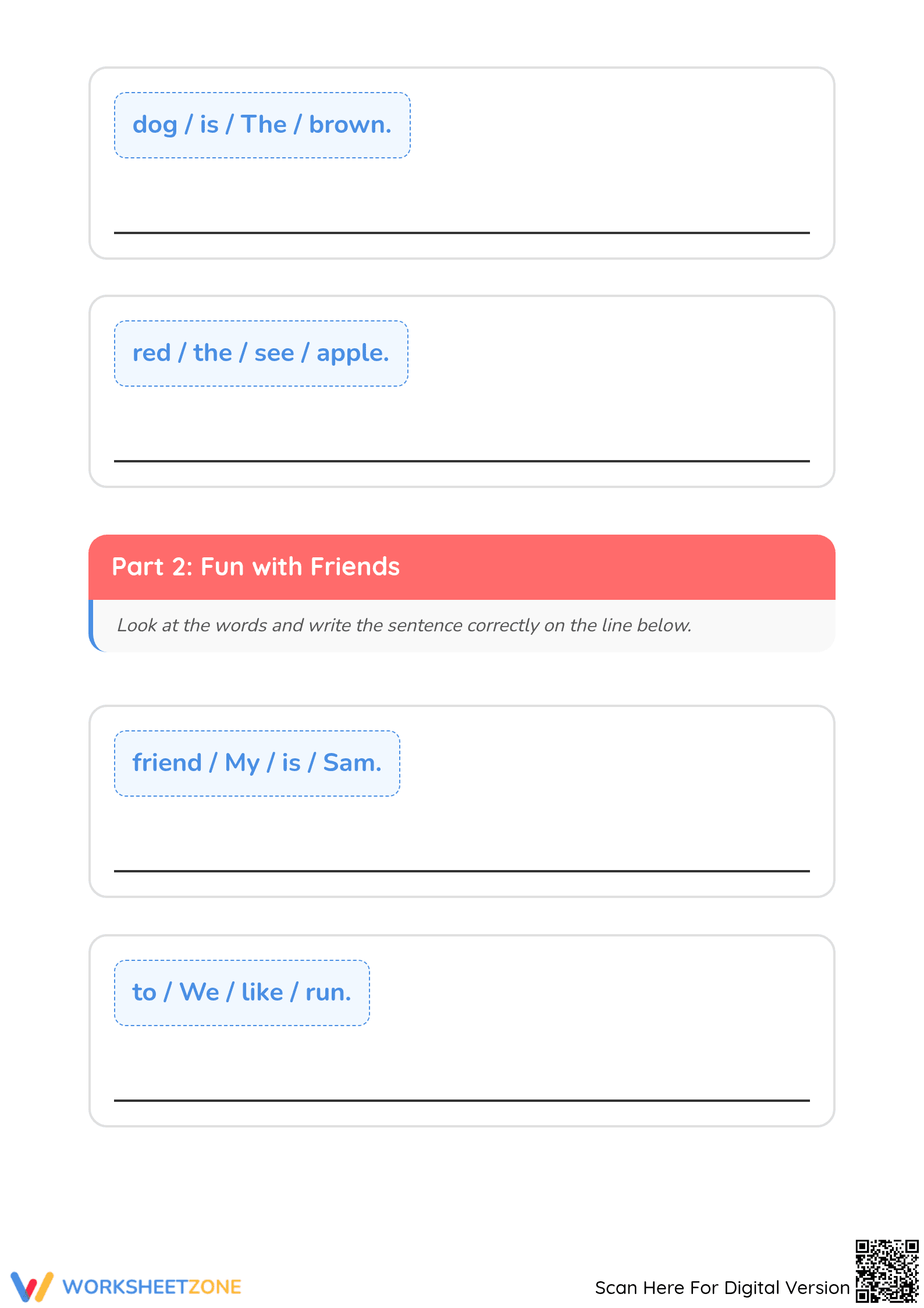 Unscramble the Sentence Worksheet | Grade 1 Printable - Page 2