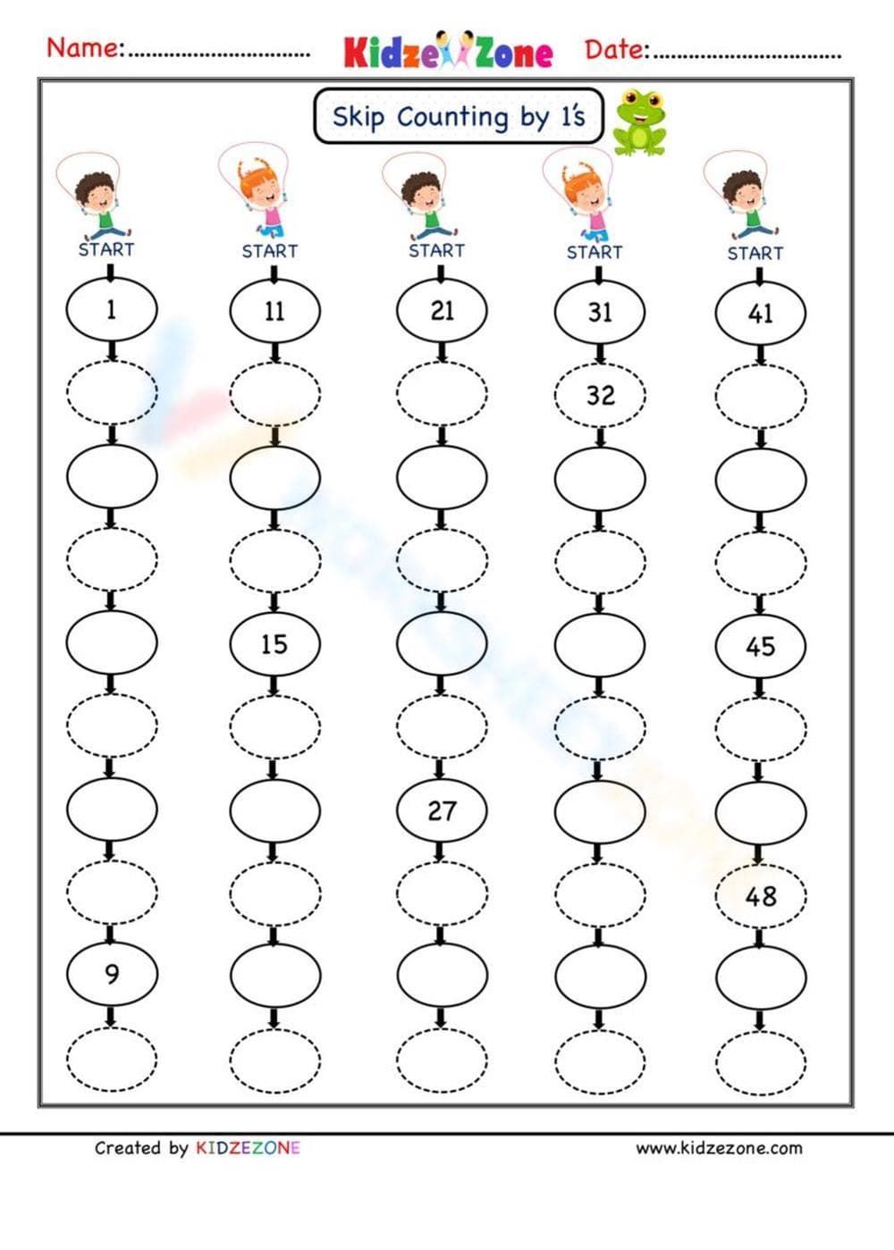 Skip Counting with Number 1 Worksheet - Page 2