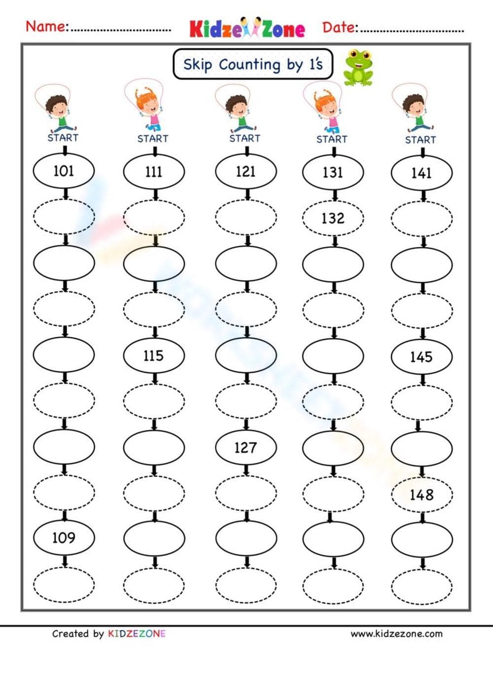 Skip Counting with Number 1 Worksheet - Page 3