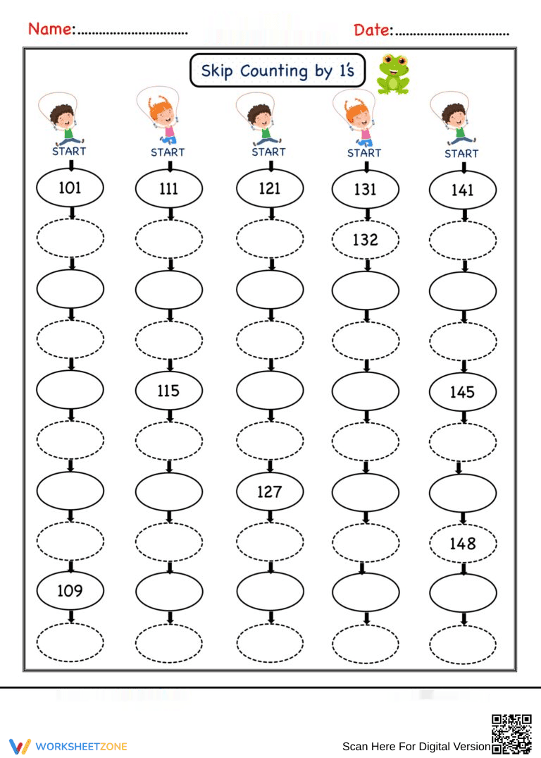 Skip Counting with Number 1 Worksheet - Page 3