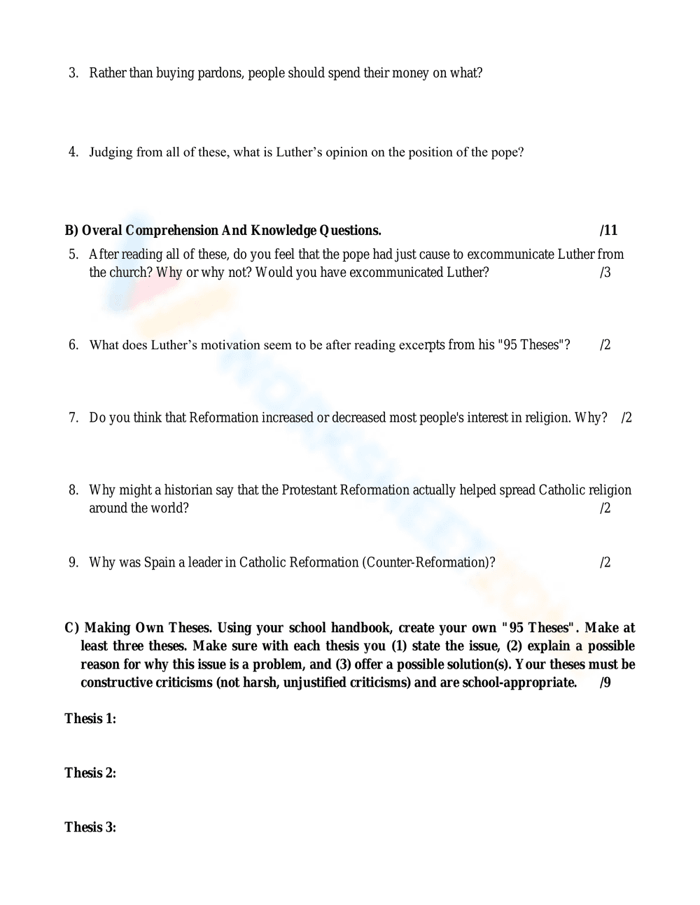 95 Theses: Document-Based Analysis Worksheet - Page 2