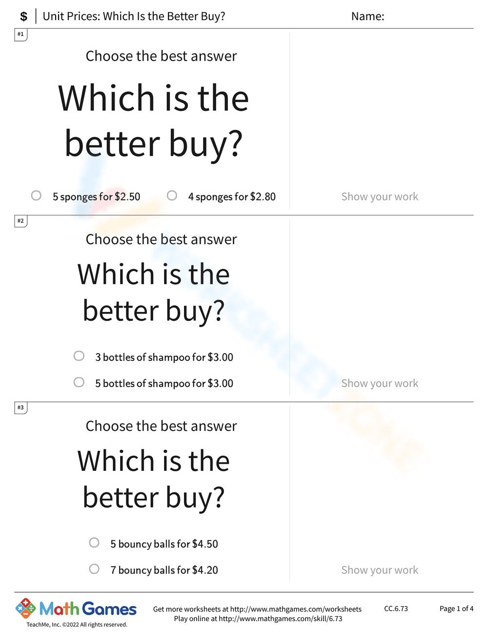 Which is the Better Buy? Worksheet - Page 3