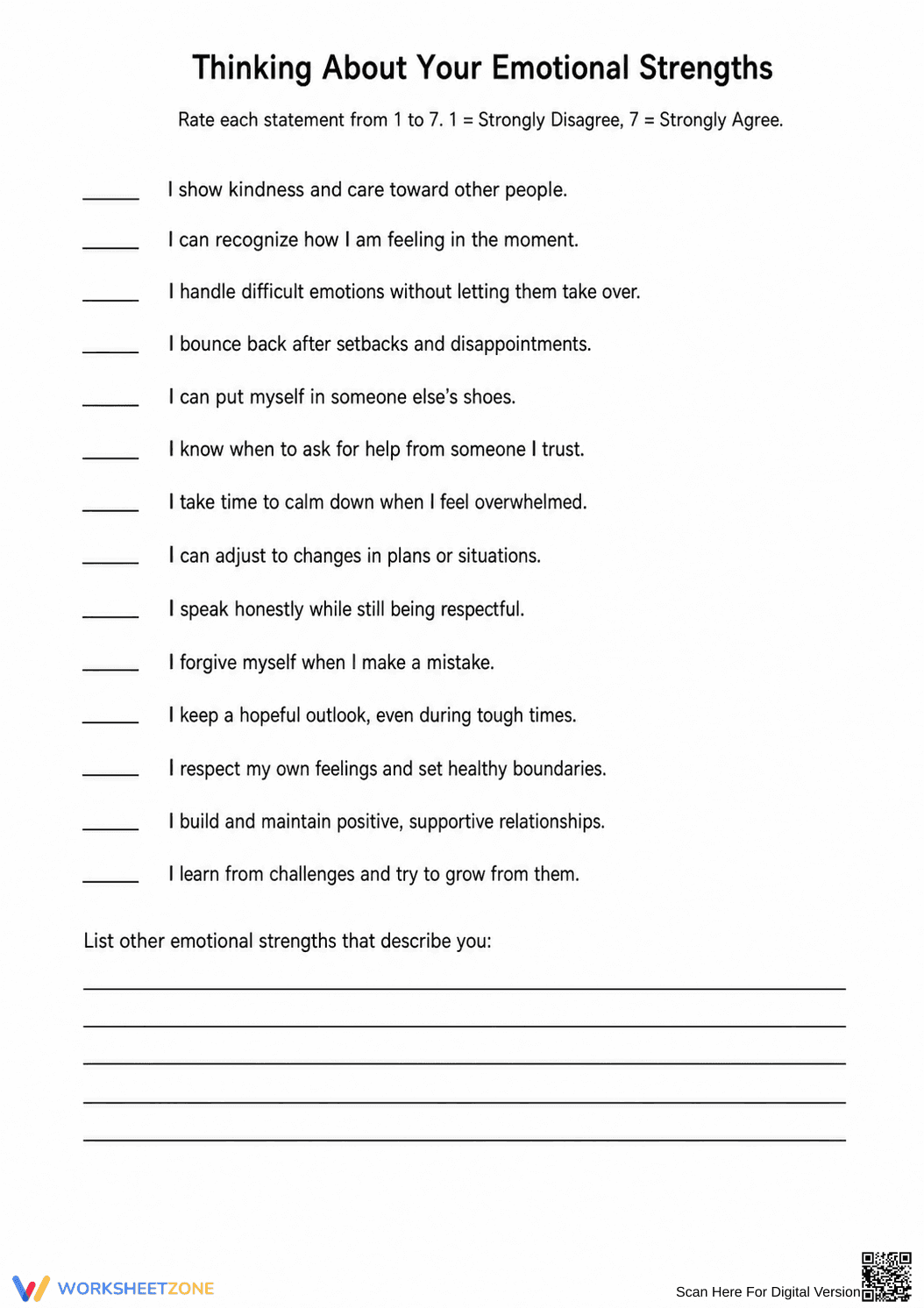 Printable Emotional Strengths Worksheet | Grade 12 - Page 2