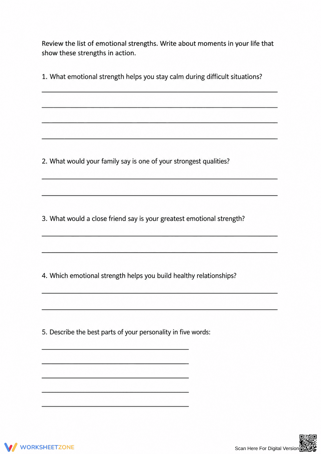 Printable Emotional Strengths Worksheet | Grade 12 - Page 3