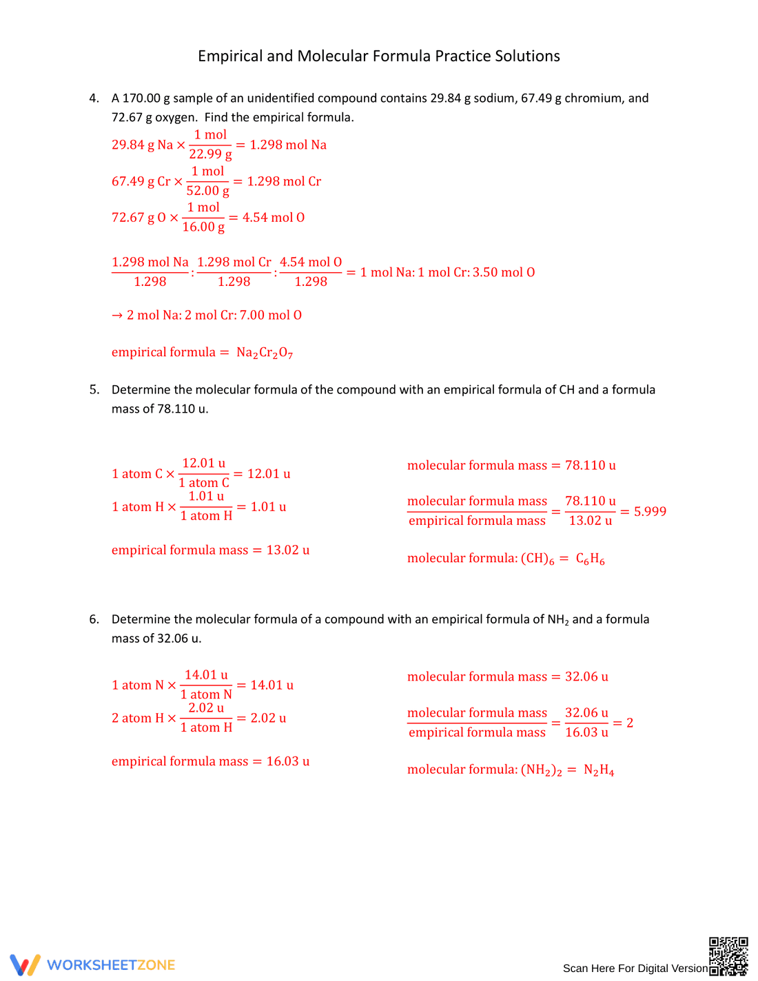 Practice Empirical Formula with Solutions Worksheet - Page 2