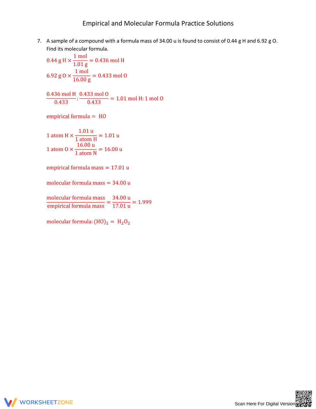 Practice Empirical Formula with Solutions Worksheet - Page 3