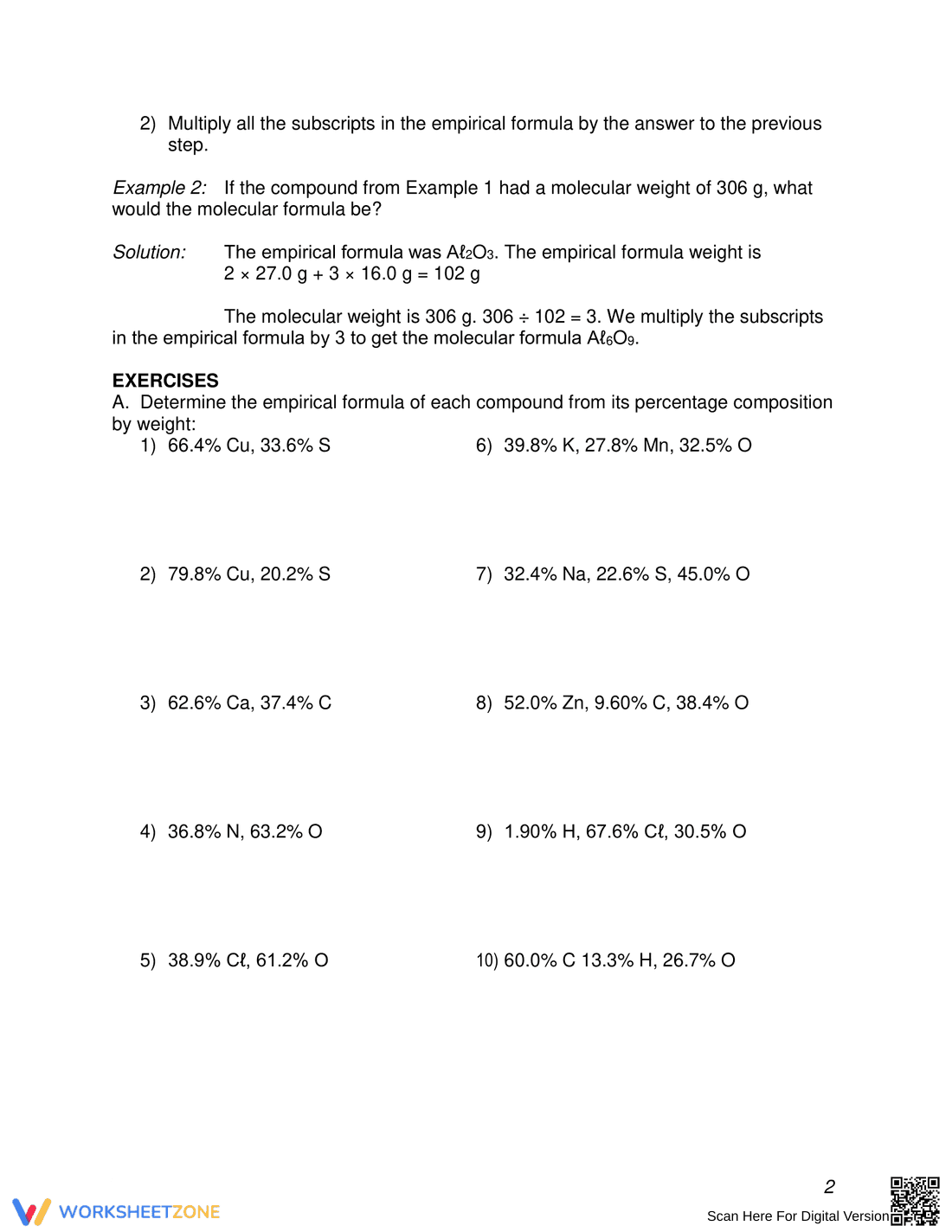 Worksheet to Update Skills on Empirical Formulas - Page 2