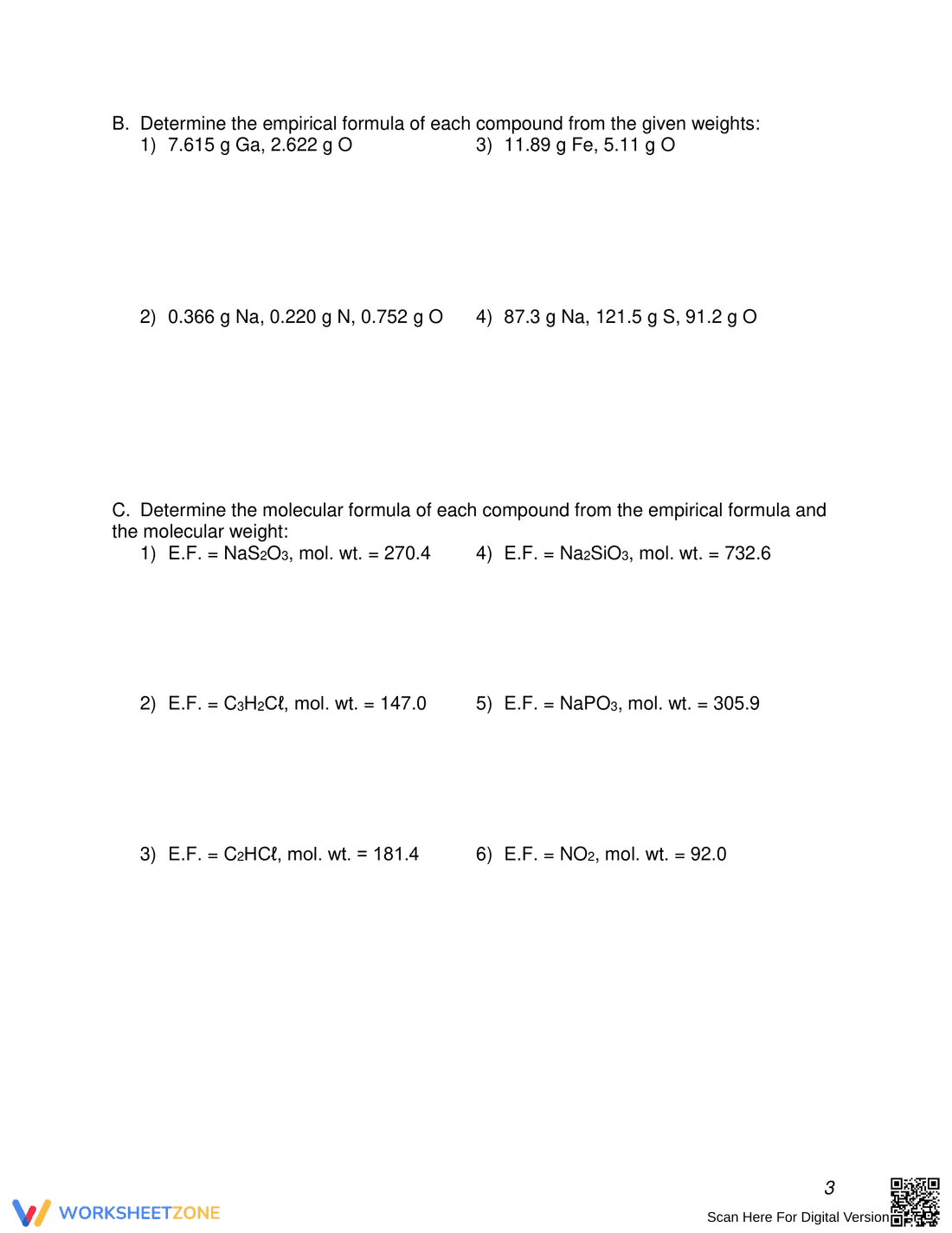Worksheet to Update Skills on Empirical Formulas - Page 3
