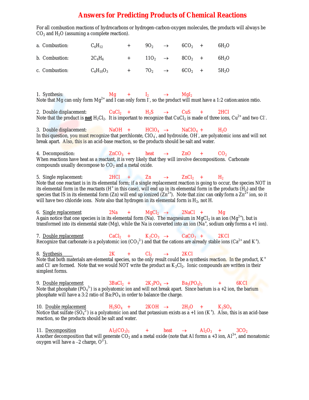 Predict Products of Chemical Reactions with Worksheet - Page 2