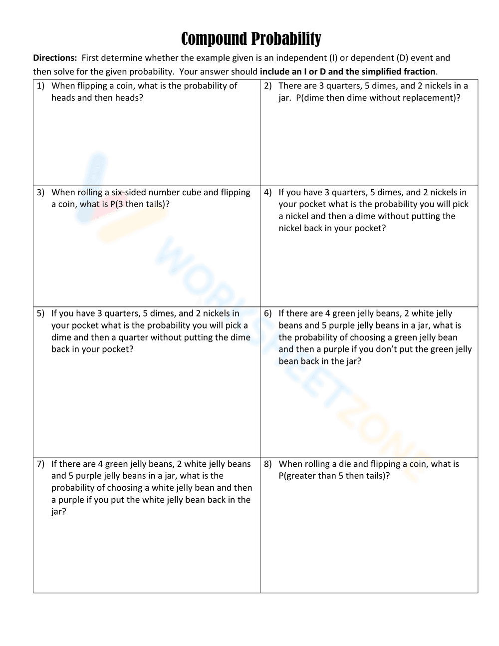 Updated Compound Probabilities Worksheet for Math - Page 3