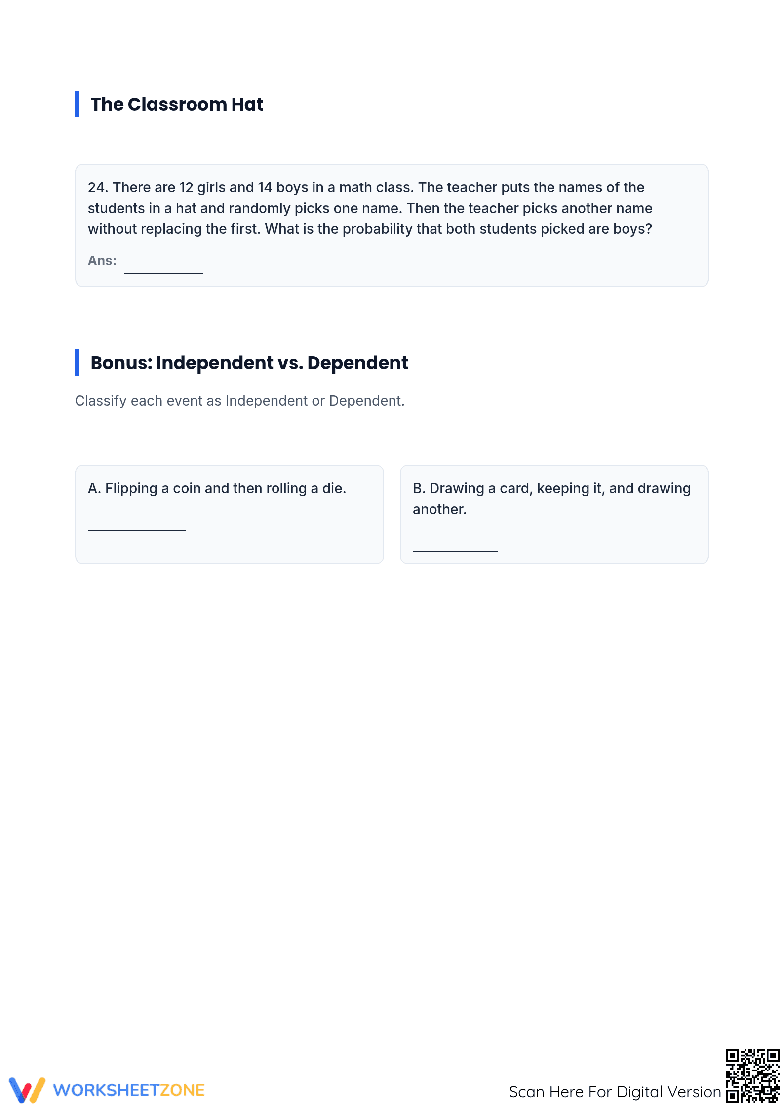 Grade 7-9 Compound Probability — Printable No-Prep Worksheet - Page 4