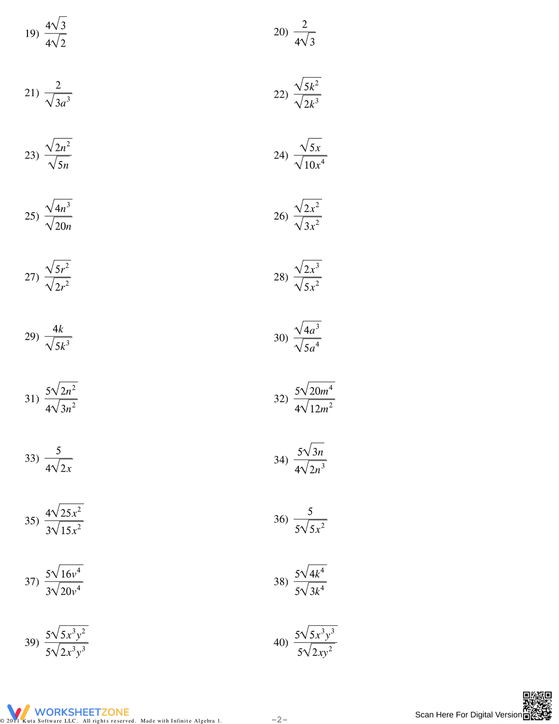 Rationalizing the Denominator Worksheet - Page 2