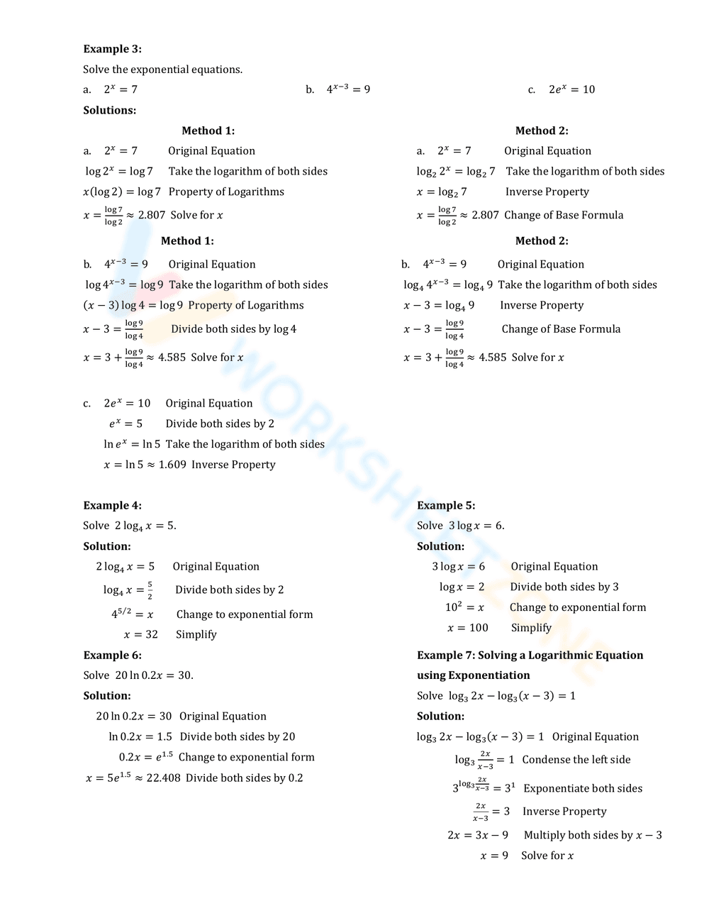 Solving Exponential & Logarithmic Equations - Page 2