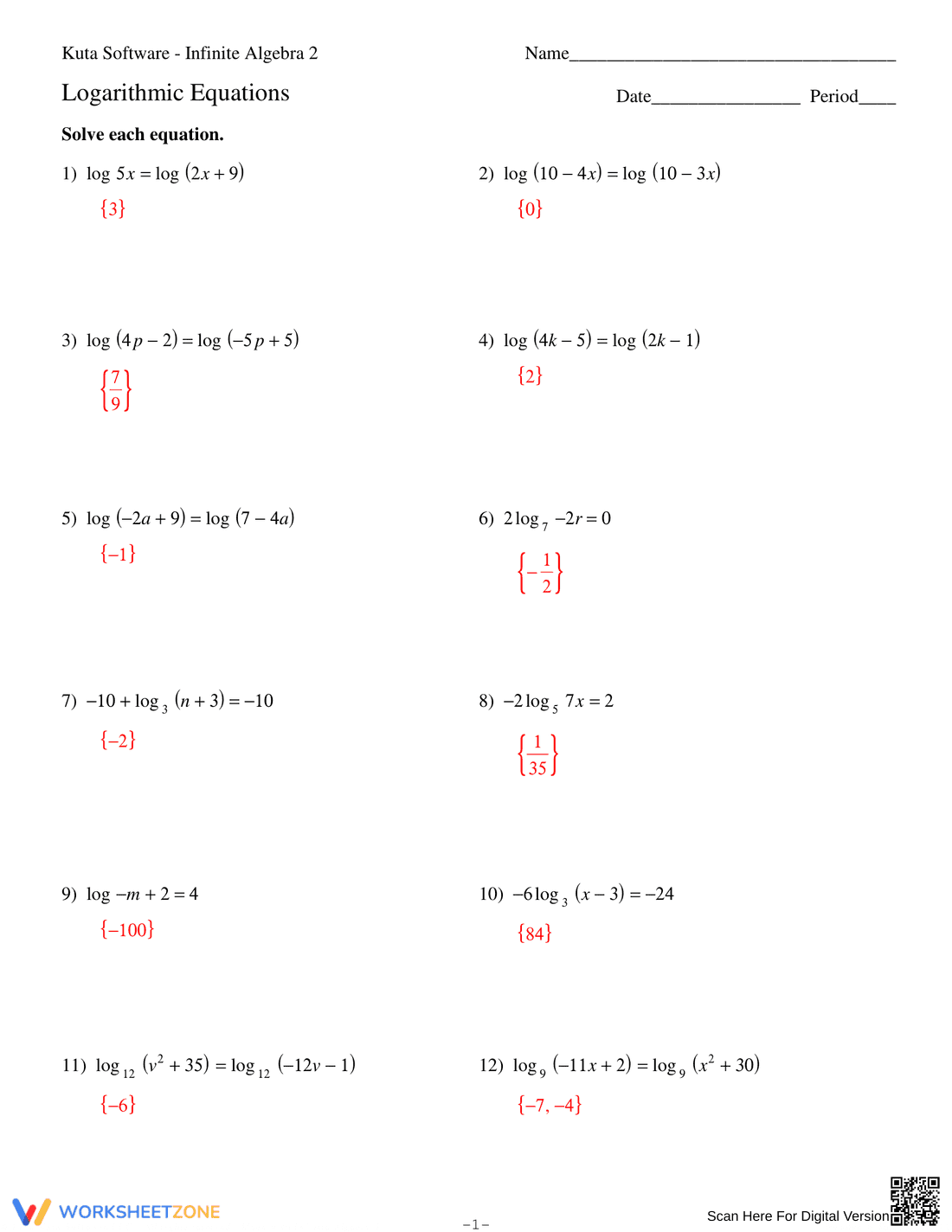 Solve Logarithmic Equations - Page 3