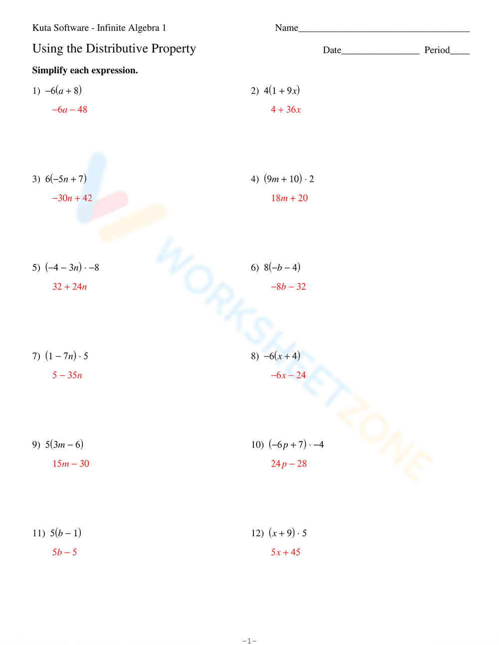 Using the Distributive Property: Worksheet - Page 3