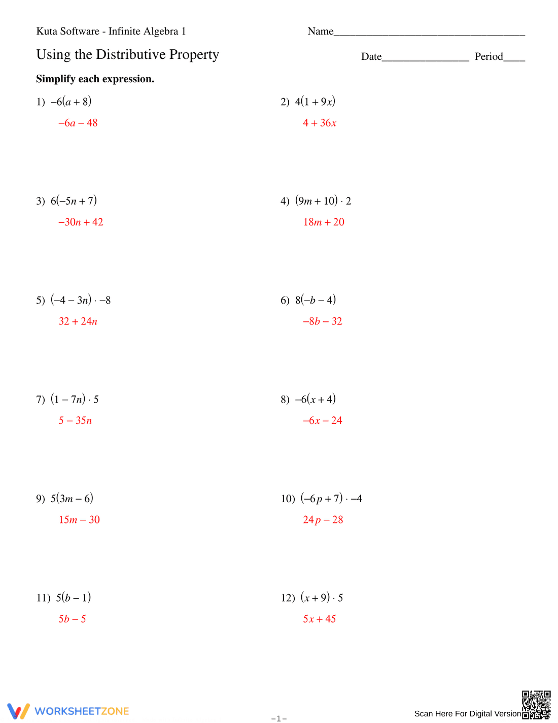 Using the Distributive Property: Worksheet - Page 3