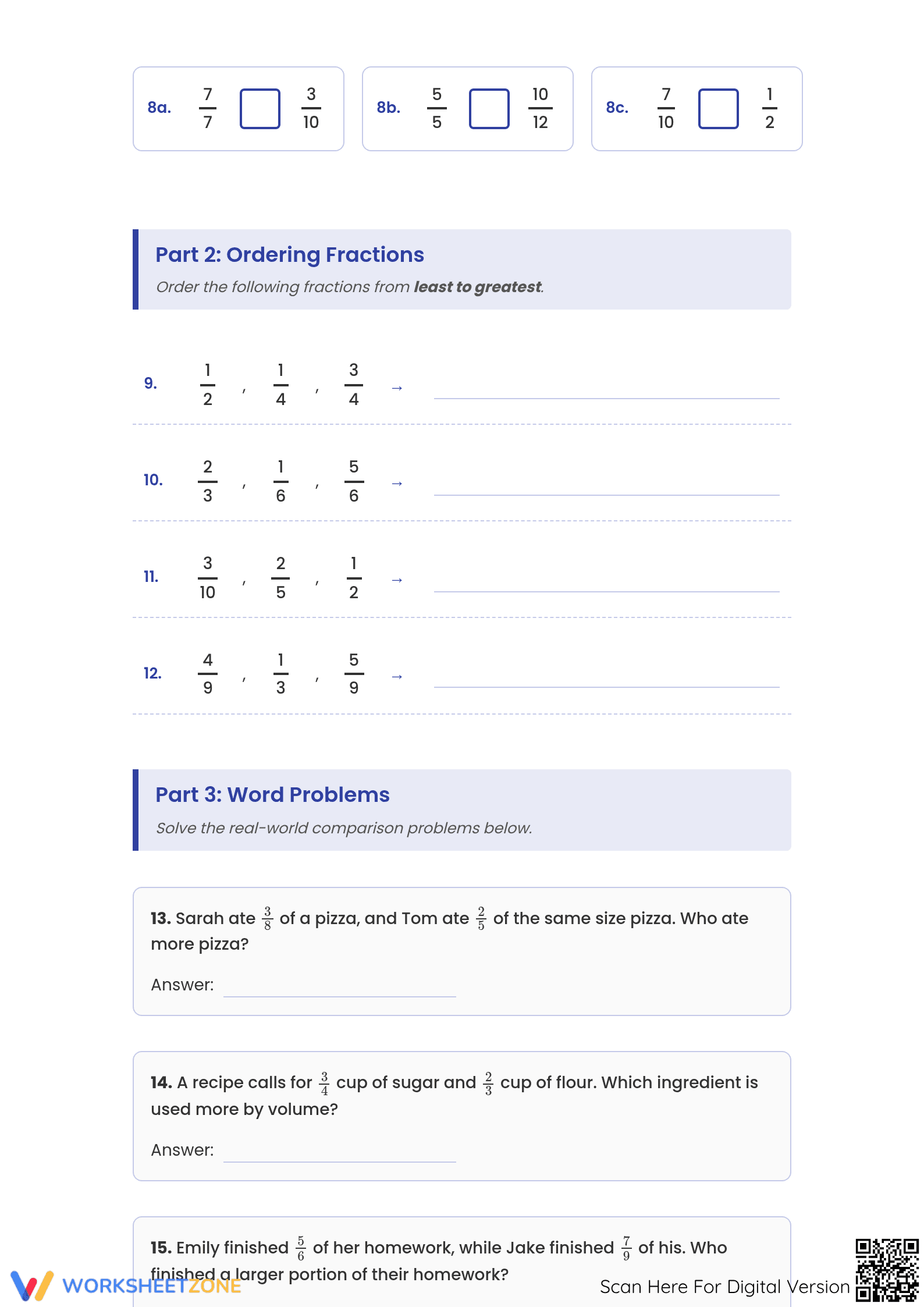 Printable Comparing Fractions Worksheet | Grade 5 & 6 Math - Page 2