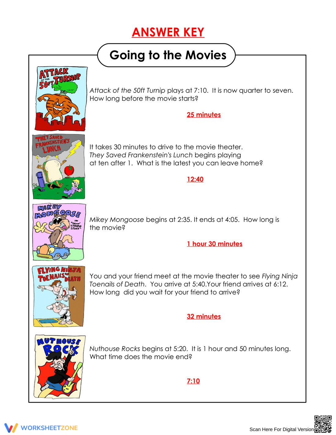 Elapsed Time Worksheet for Kids | Movie Time Practice - Page 2