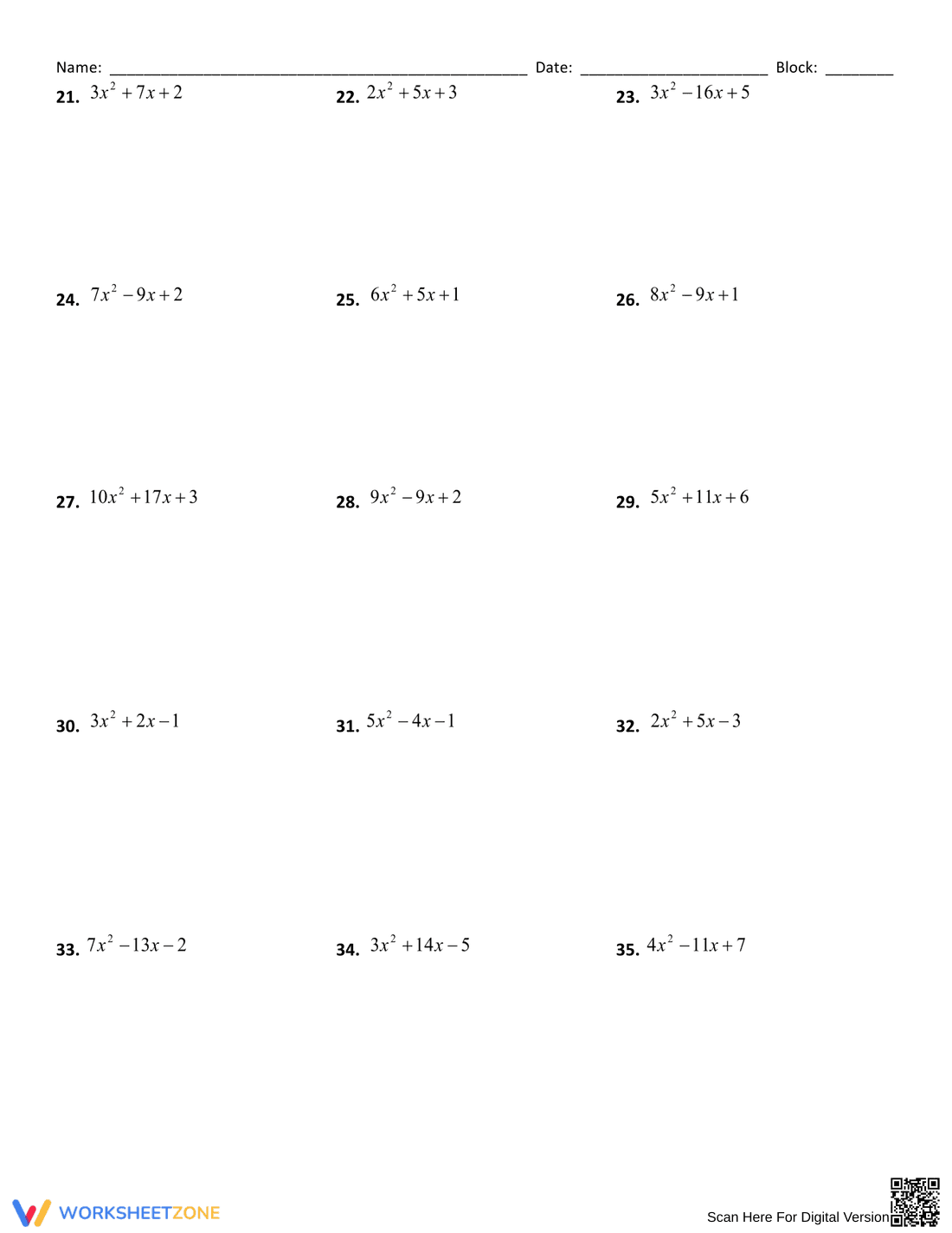 Factoring Trinomials Practice Problems - Page 2