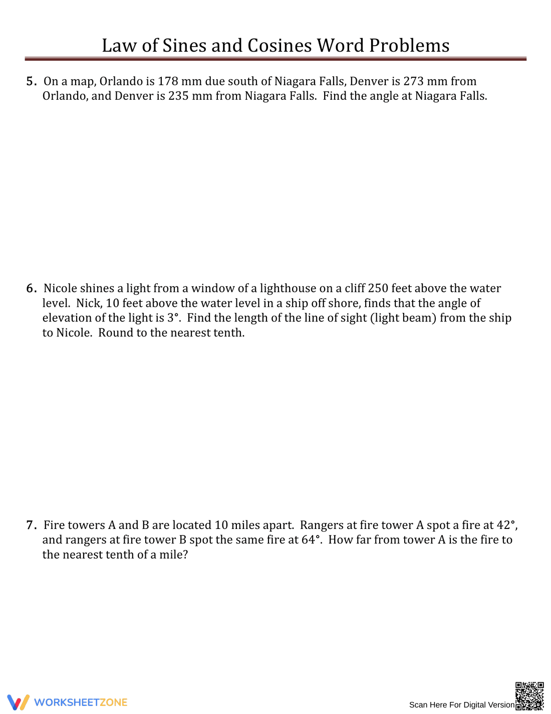 Law of Sines and Cosines Word Problems - Page 2