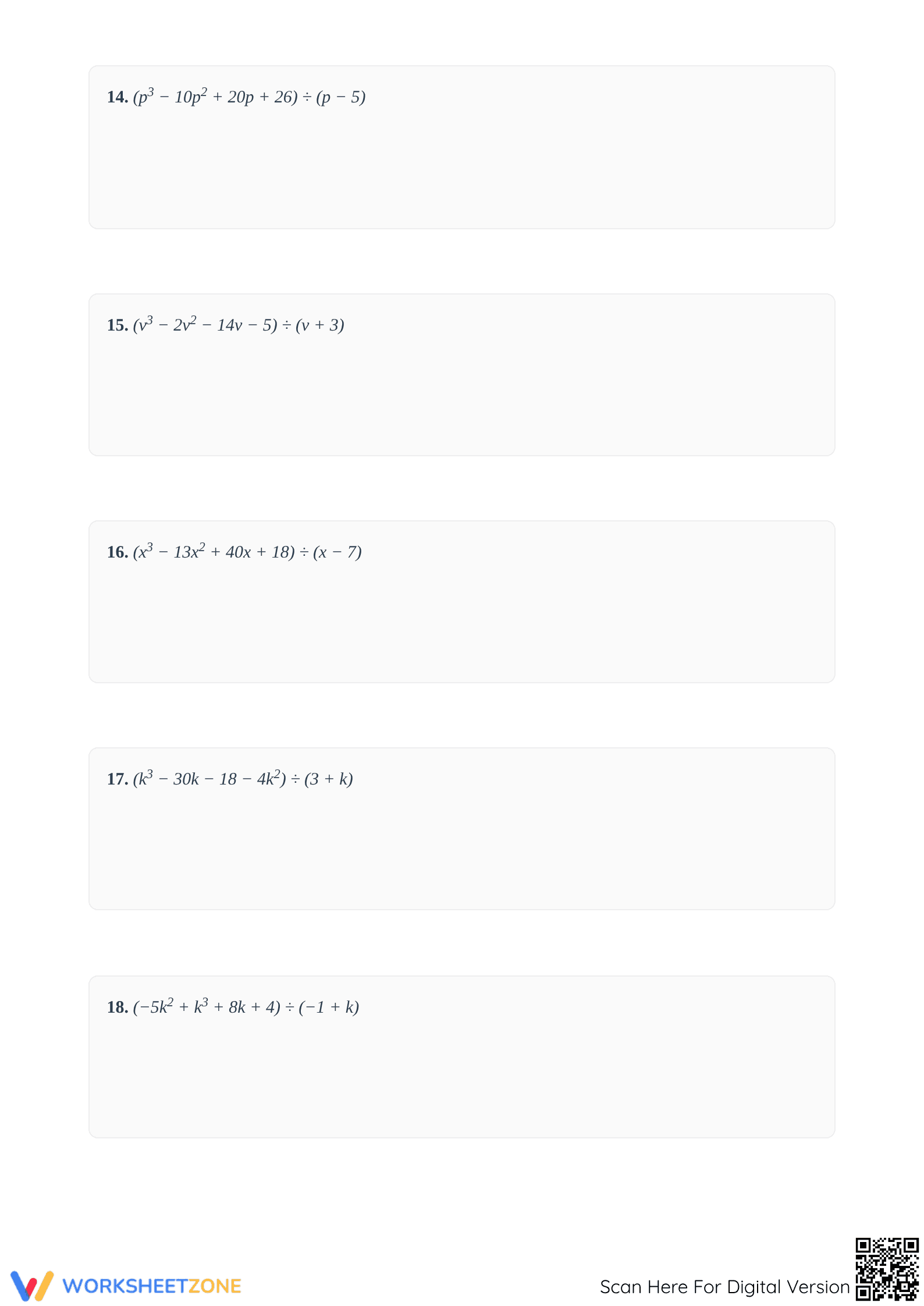 Printable Dividing Polynomials Practice Worksheet | Algebra - Page 4
