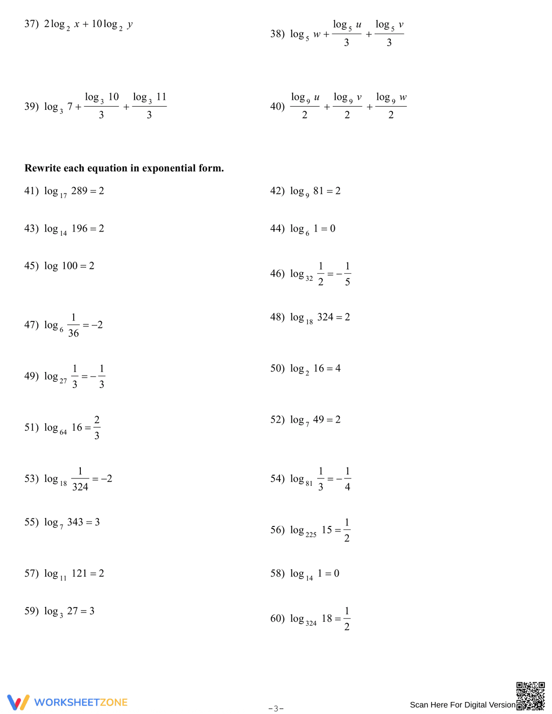 Logarithms: Expand, Condense, Solve - Page 3