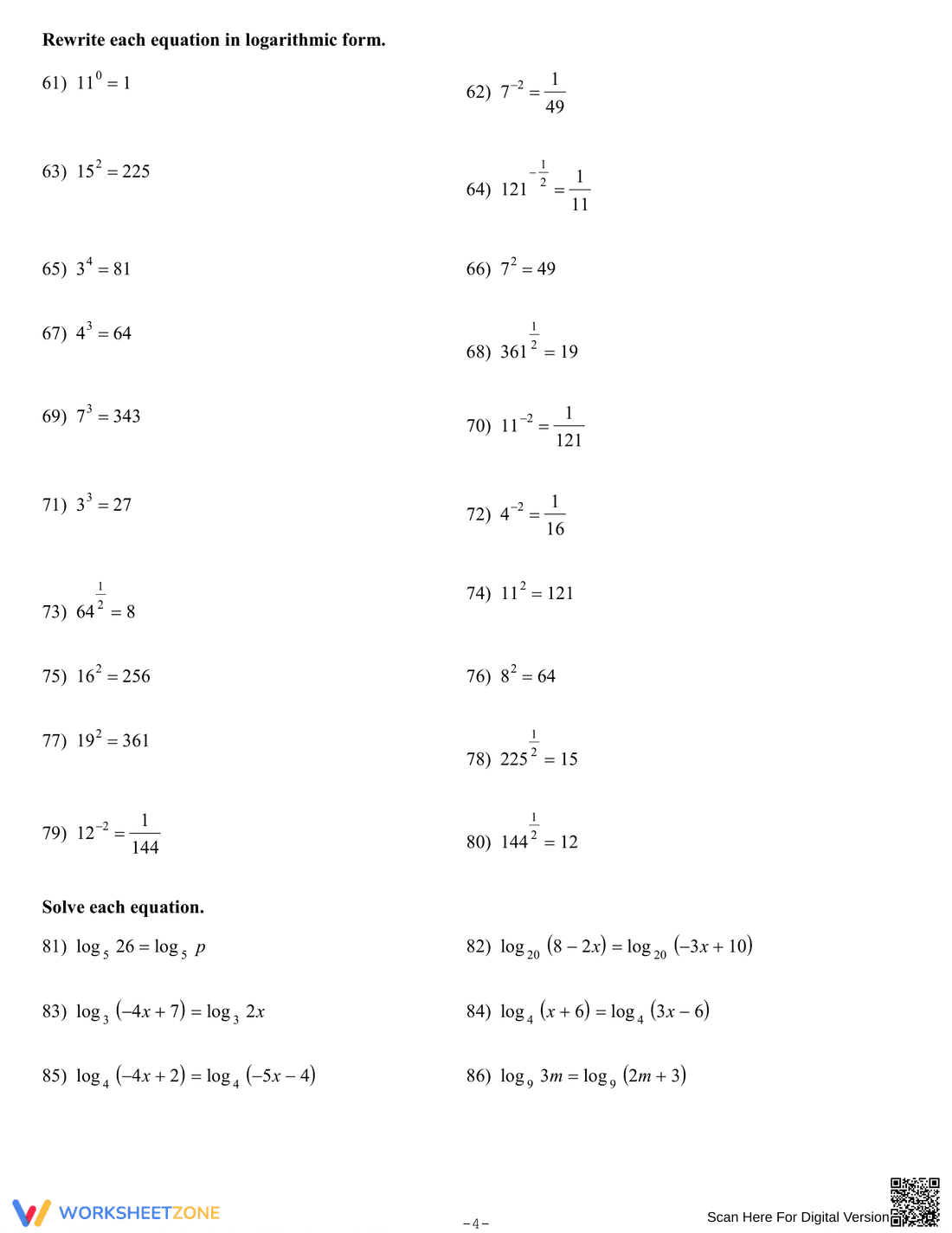 Logarithms: Expand, Condense, Solve - Page 4