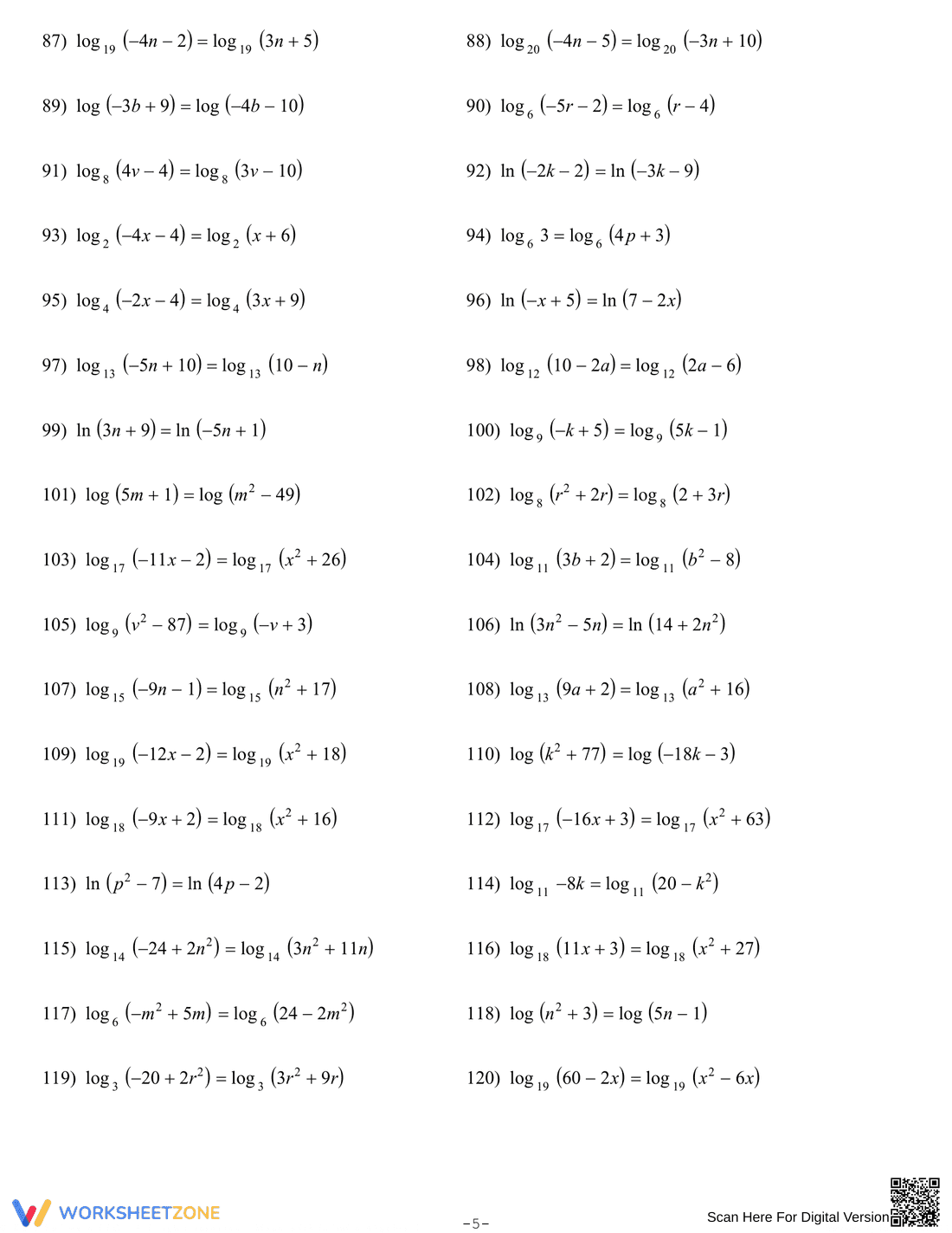 Logarithms: Expand, Condense, Solve - Page 5