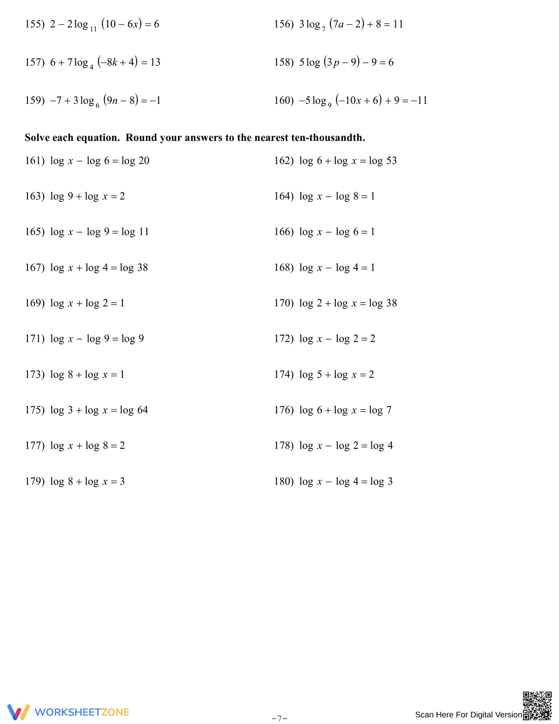Logarithms: Expand, Condense, Solve - Page 7