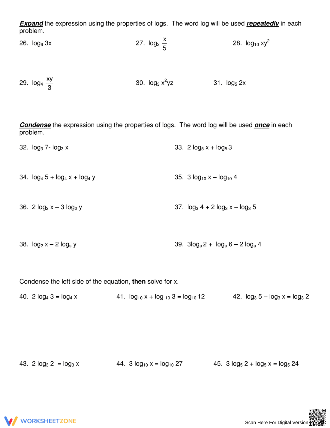 Practice Properties of Logs - Page 2