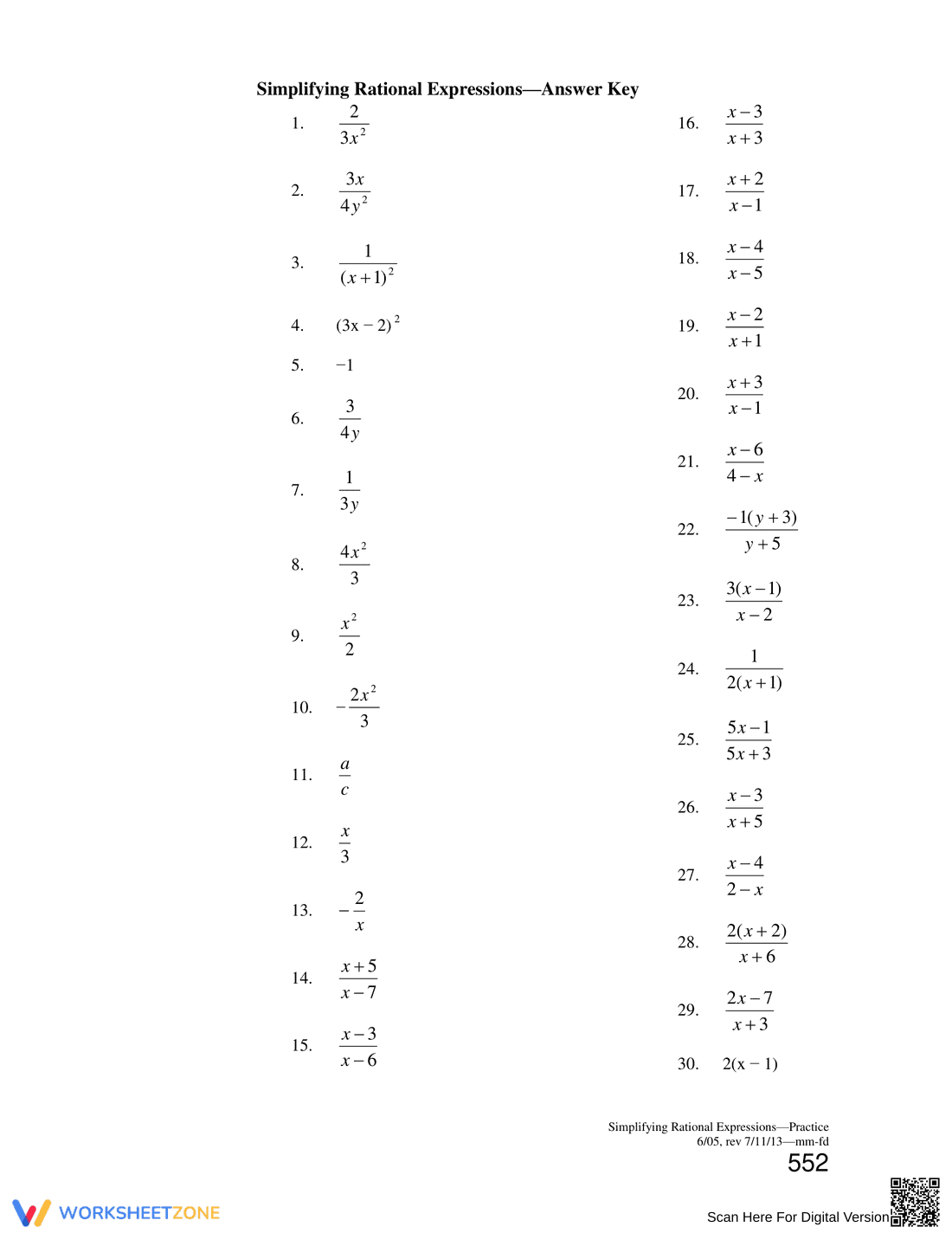 Simplifying Rational Expressions Worksheet - Page 2