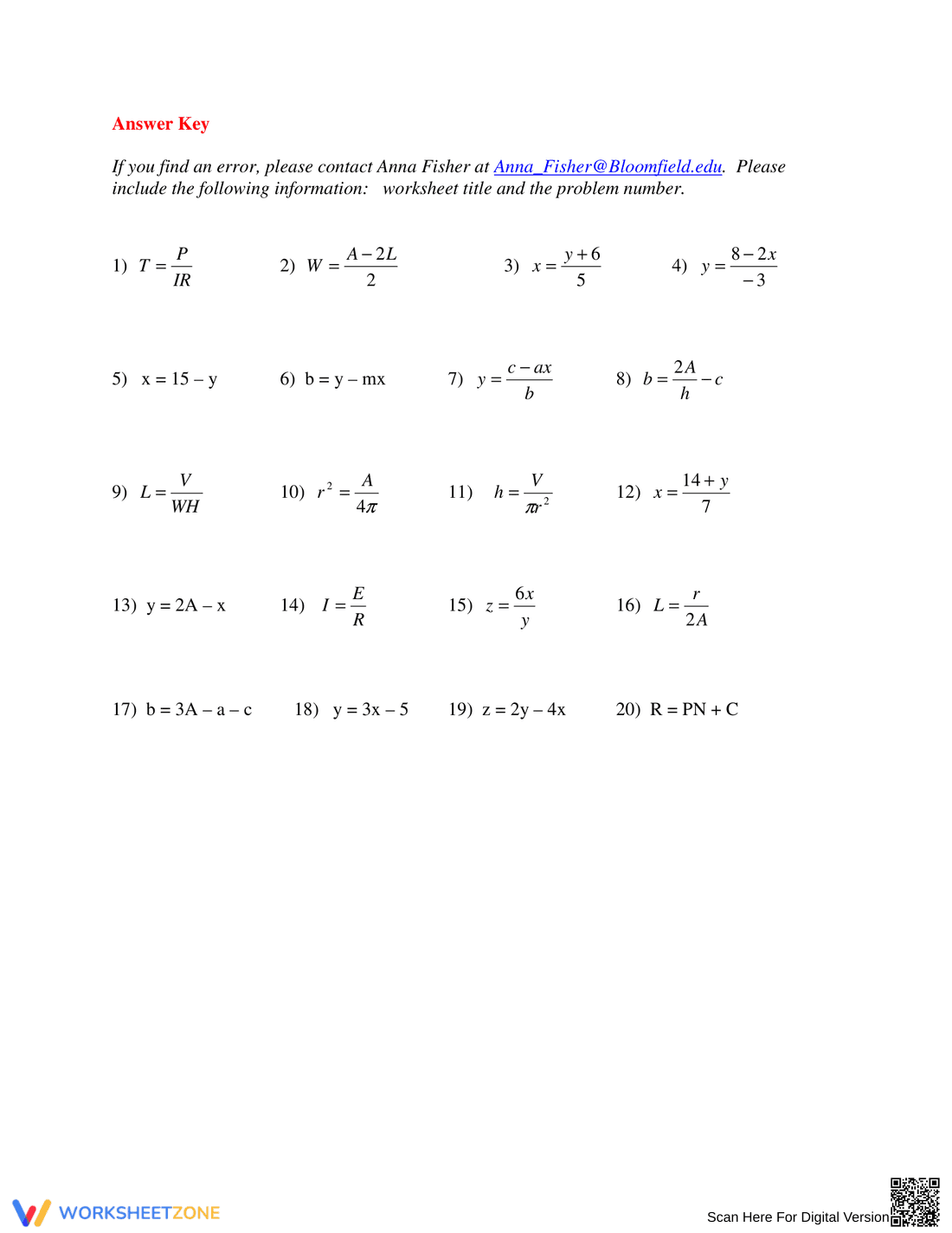 Practice Solving Literal Equations - Page 2