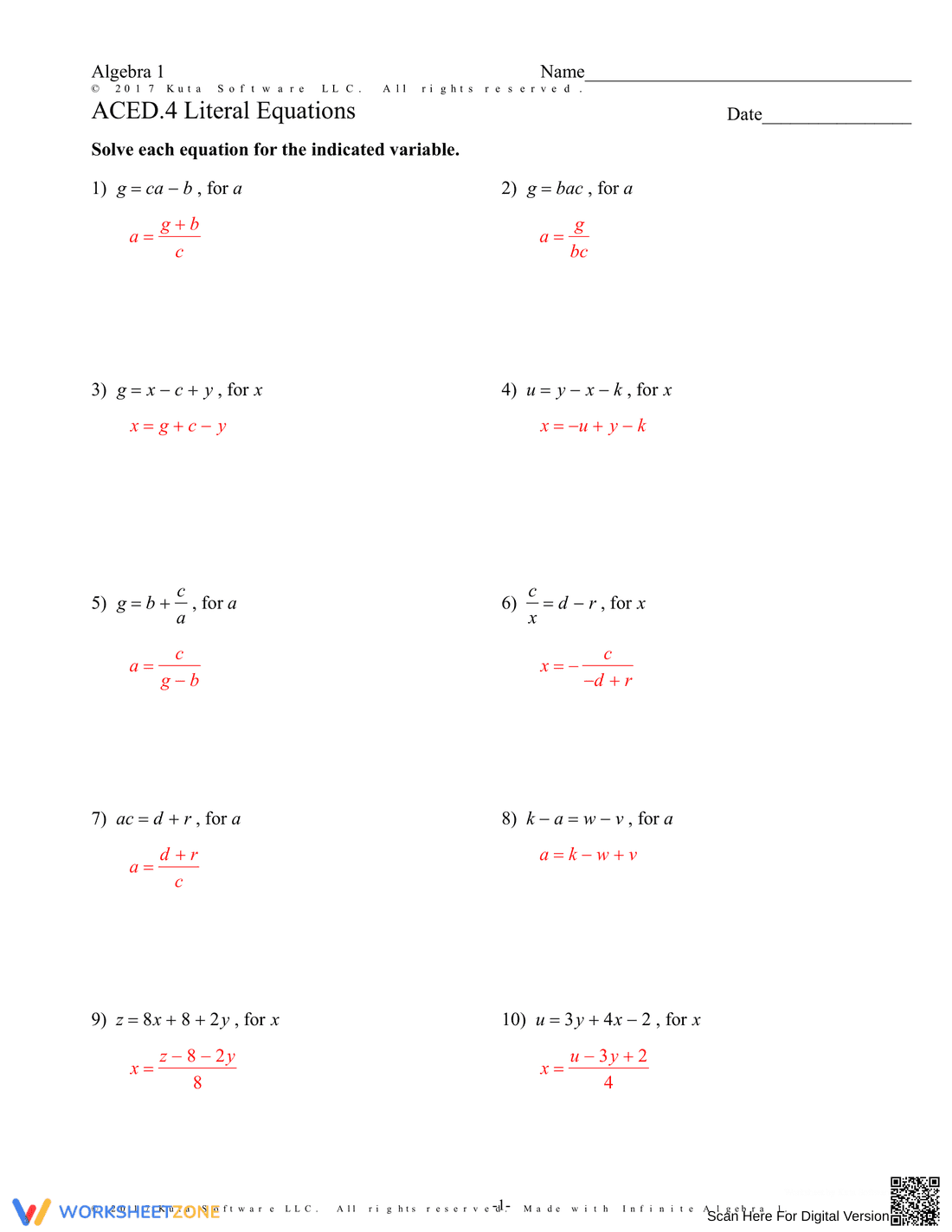 Literal Equations Practice - Page 3