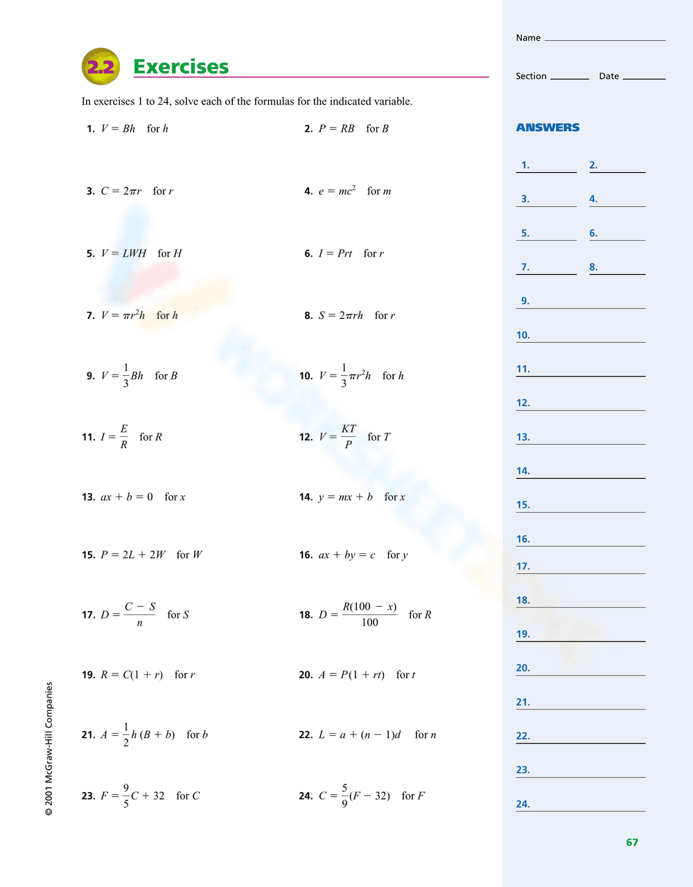 Solving Literal Equations and Formulas - Page 5
