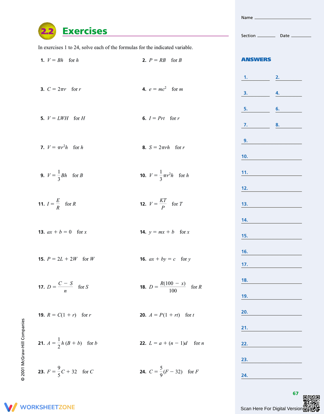 Solving Literal Equations and Formulas - Page 5