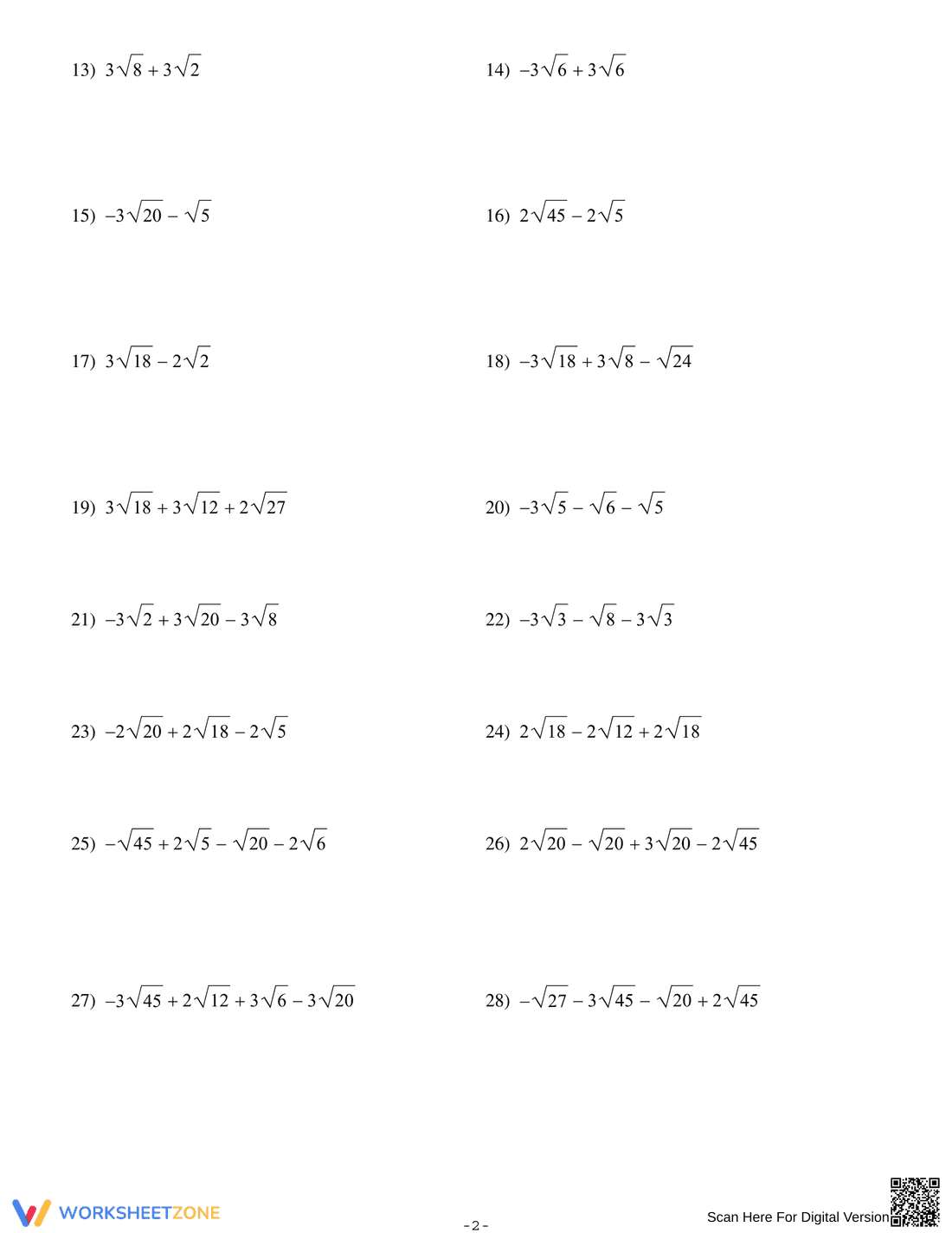 Add/Subtract Radical Expressions - Page 2
