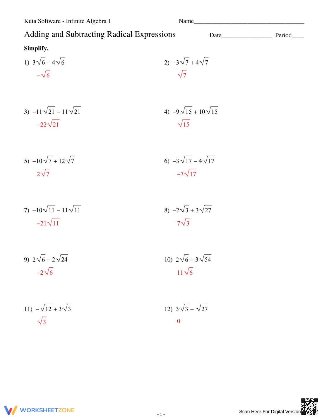 Add/Subtract Radical Expressions - Page 3