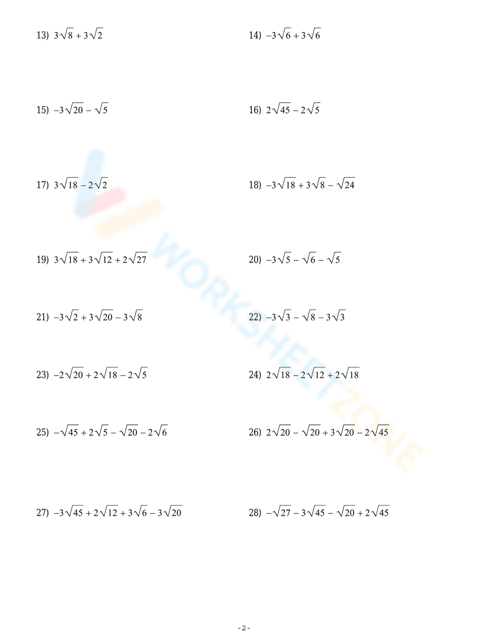 Add/Subtract Radical Expressions - Page 2