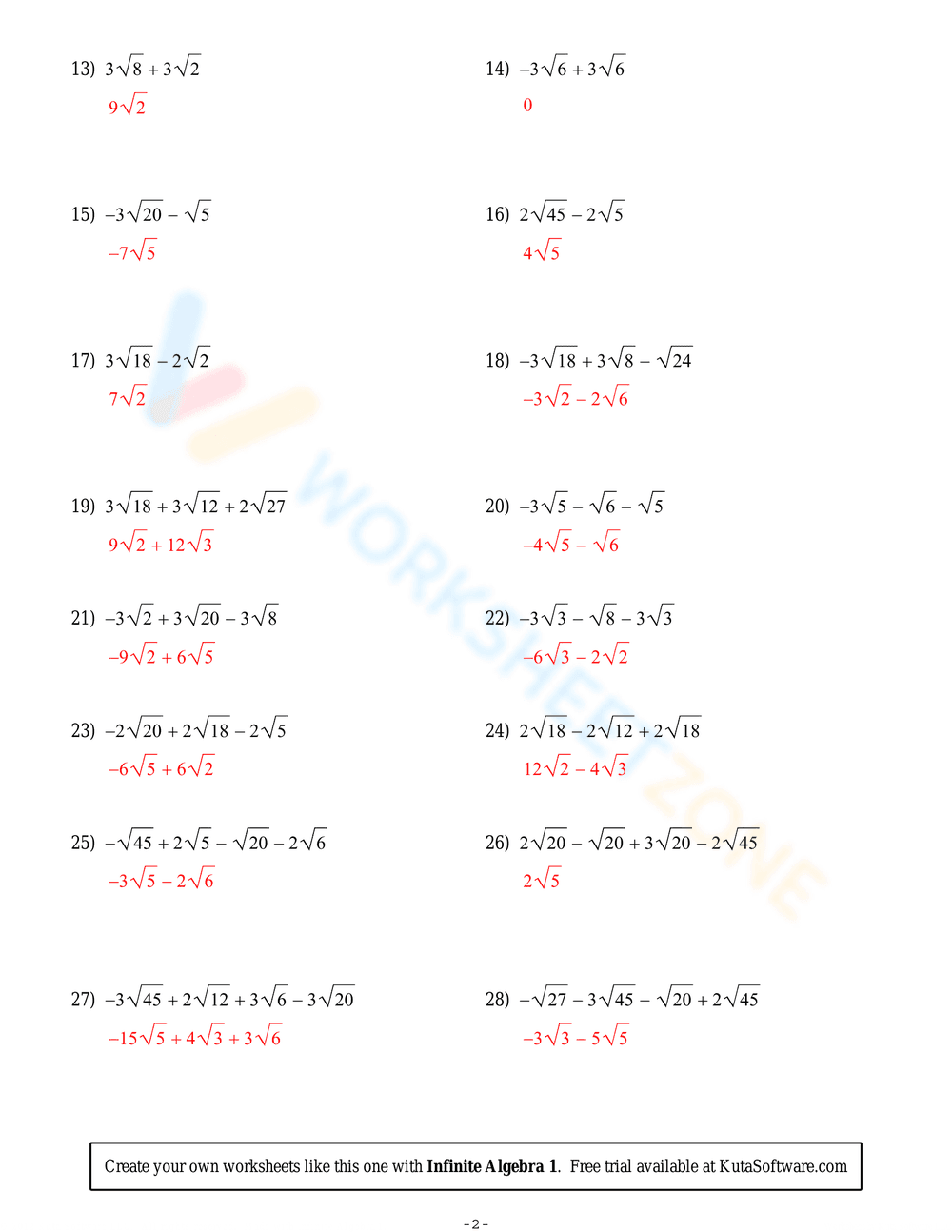 Add/Subtract Radical Expressions - Page 4