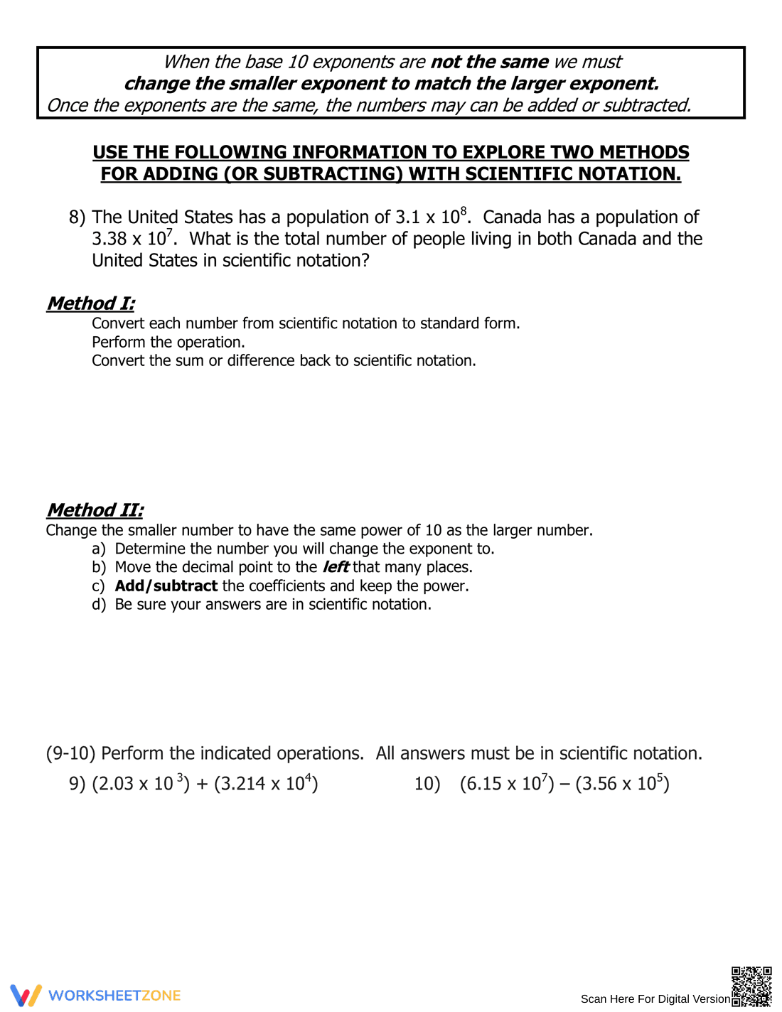 Adding and Subtracting Scientific Notation Worksheet - Page 2