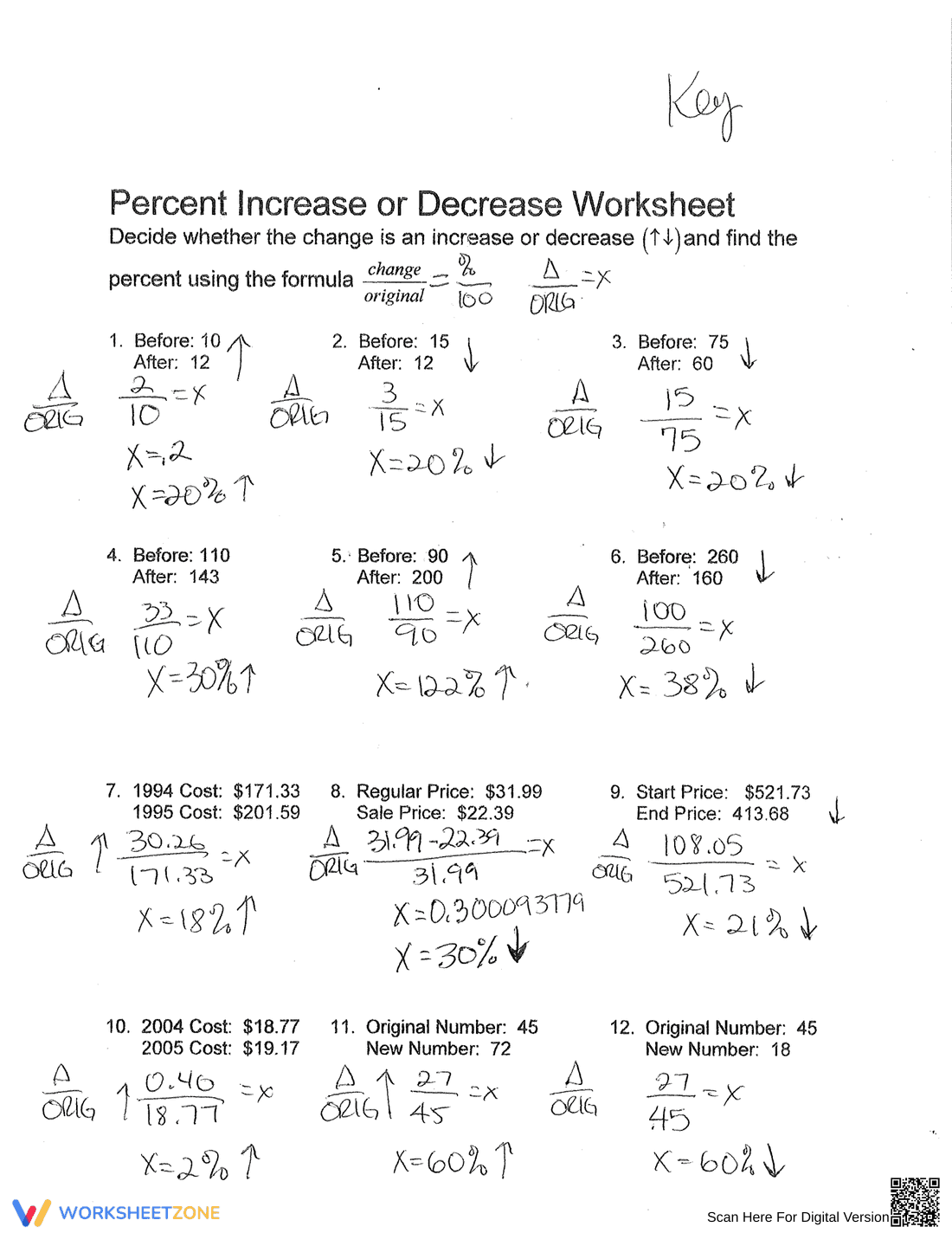 Calculate Percent Increase or Decrease Worksheet - Page 3