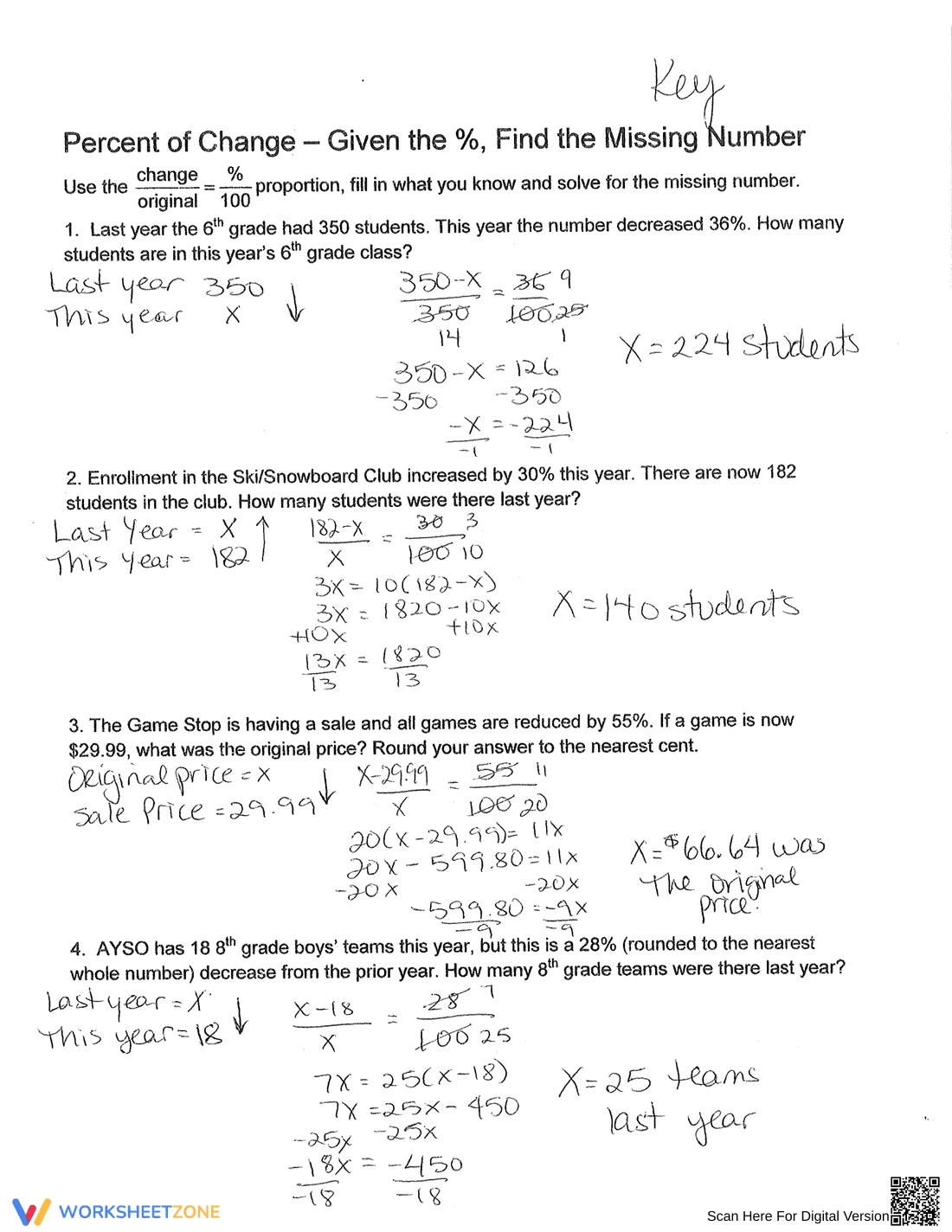 Calculate Percent Increase or Decrease Worksheet - Page 4