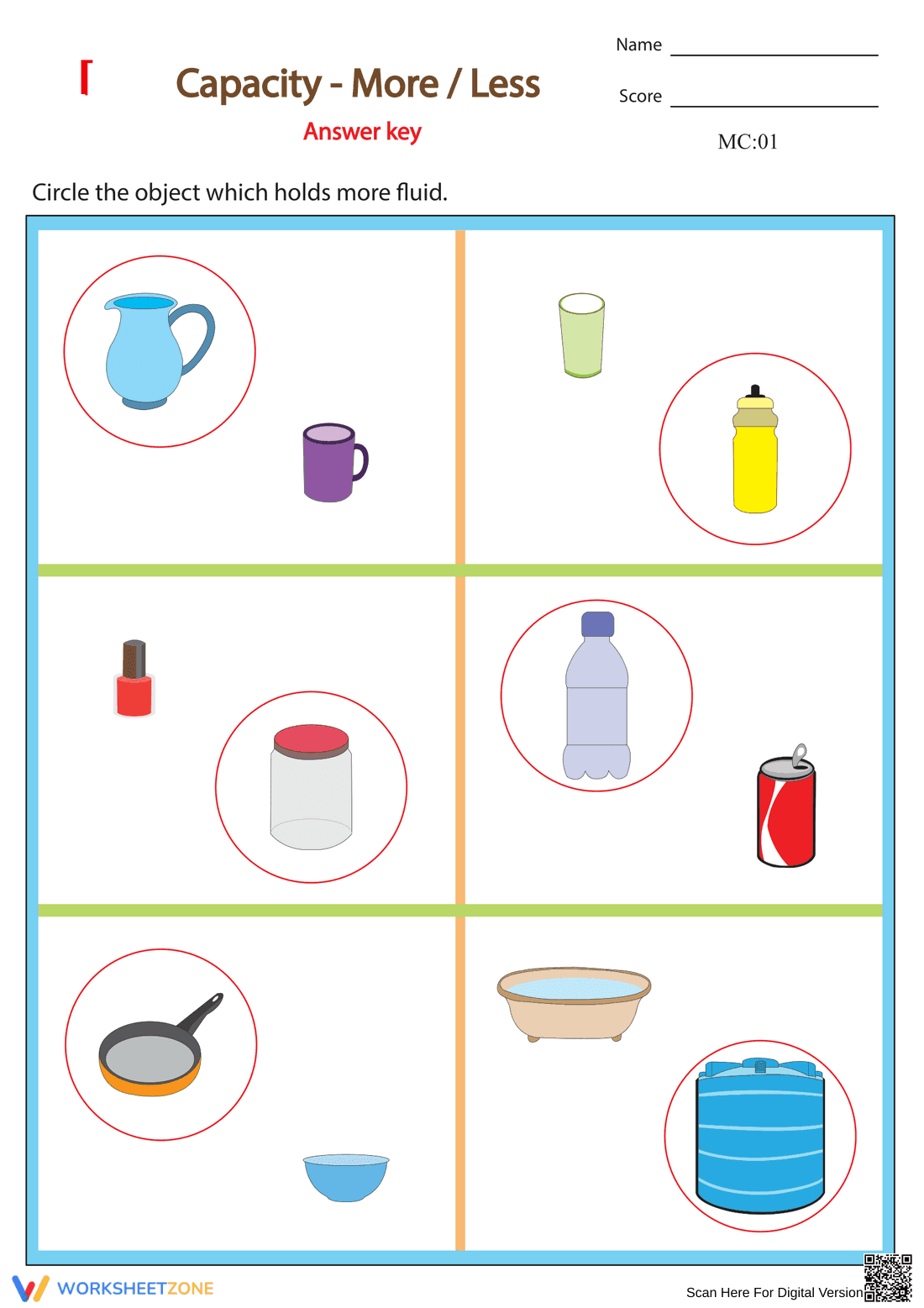 Comparing Capacity: More or Less Worksheet - Page 2
